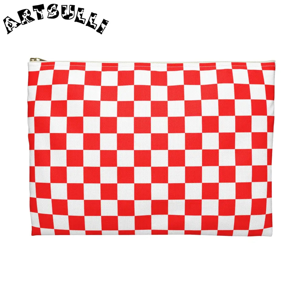 JAKKOUTTHEBXX Checkerboard Red and White Accessory Pouch