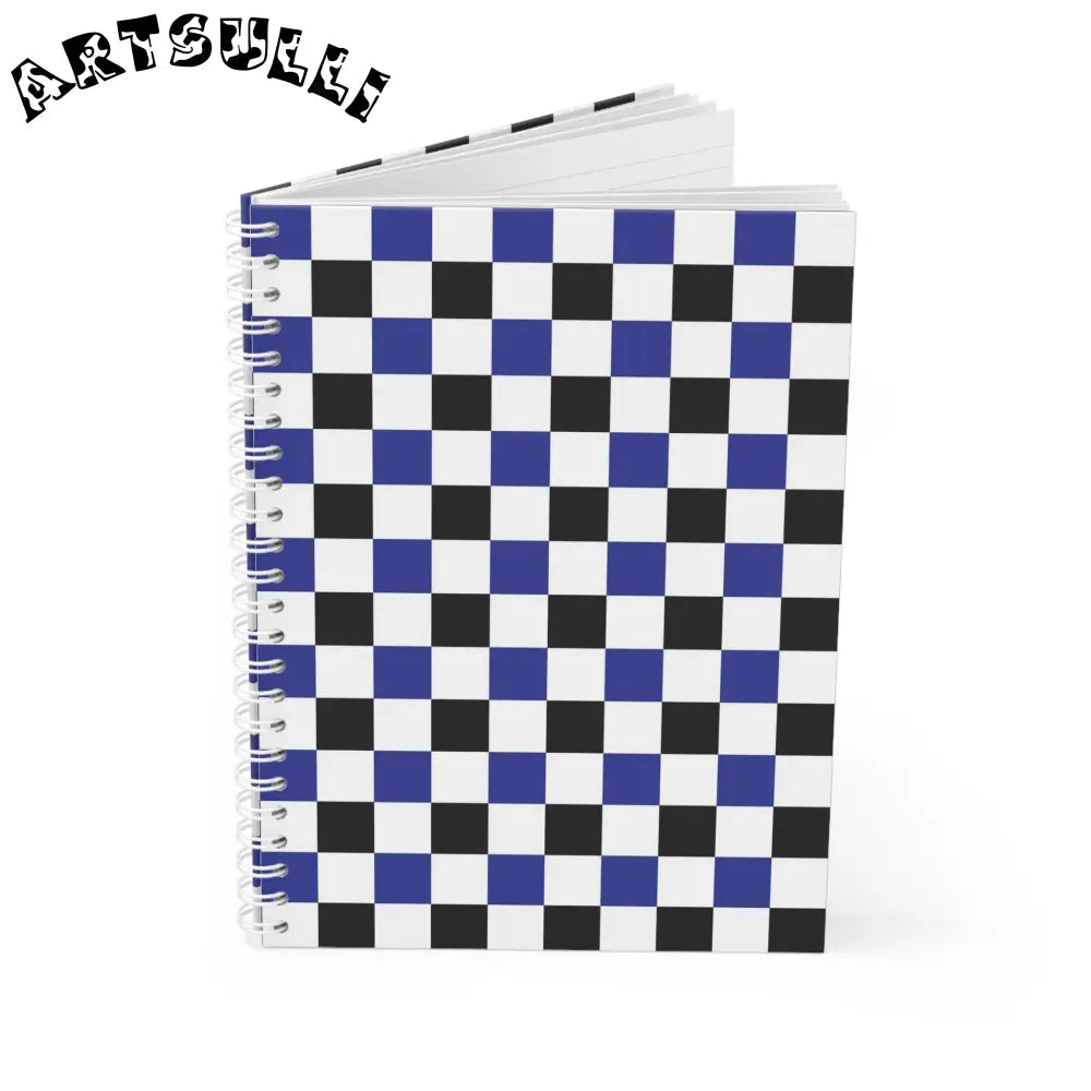 JAKKOUTTHEBXX Checkerboard Blue White and Black Spiral Notebook