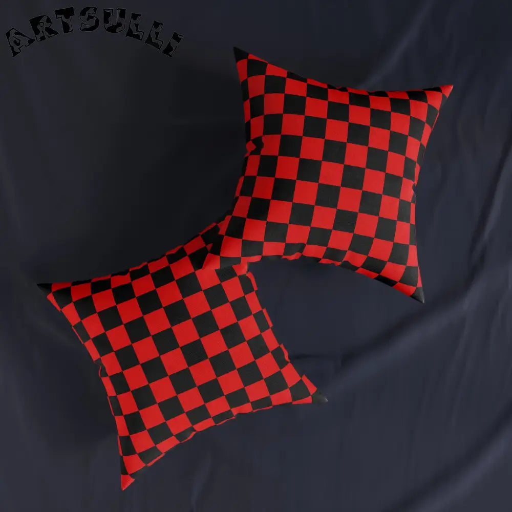 JAKKOUTTHEBXX Checkerboard Red and Black Square Pillow JAKKOUTTHEBXX