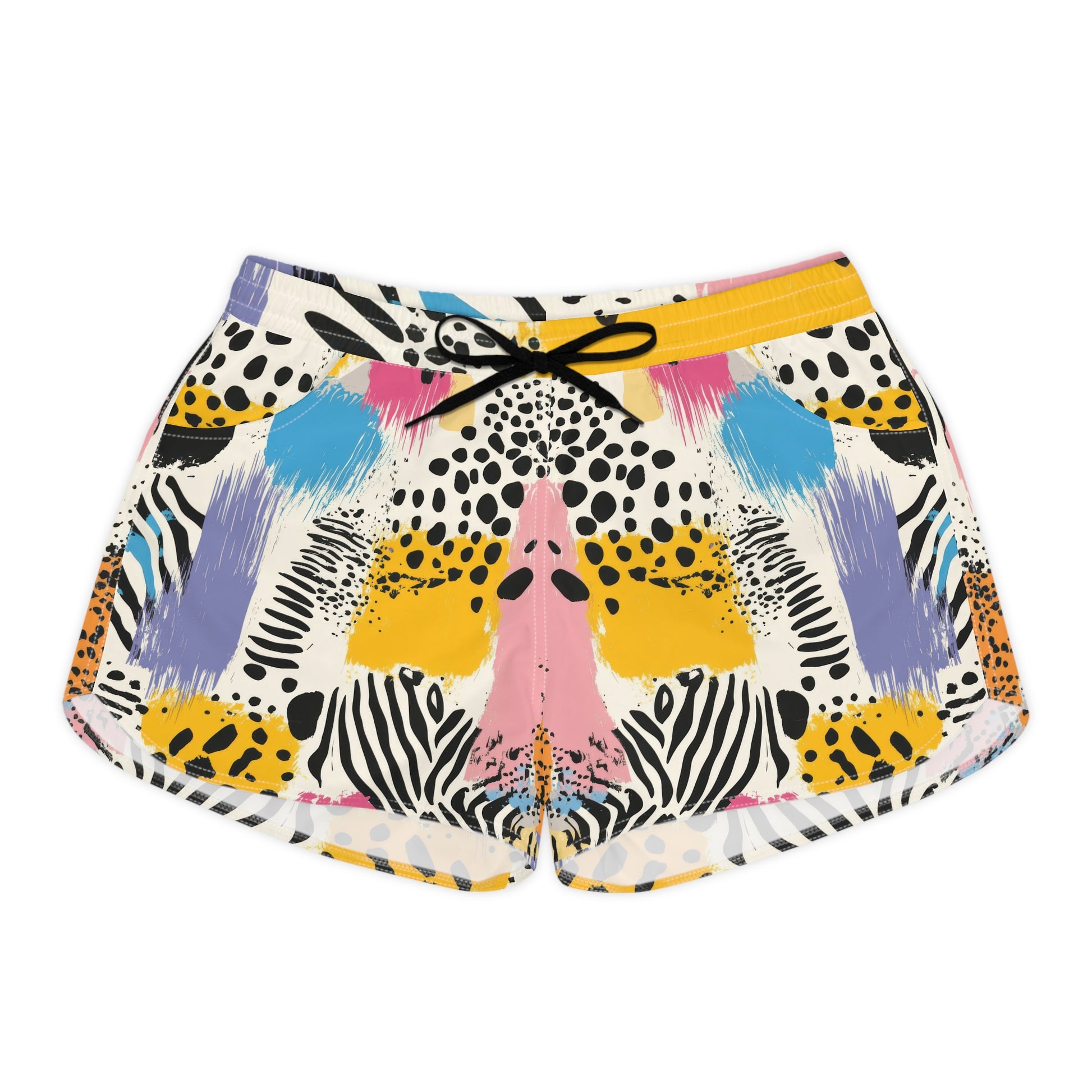 Rae Zebra Rhapsody Women's Casual Shorts (AOP), Artsulli - Art is Long, Life is Short, All Over Prints, Size, S, Color, Black drawstring, , , 25966868046470398326
