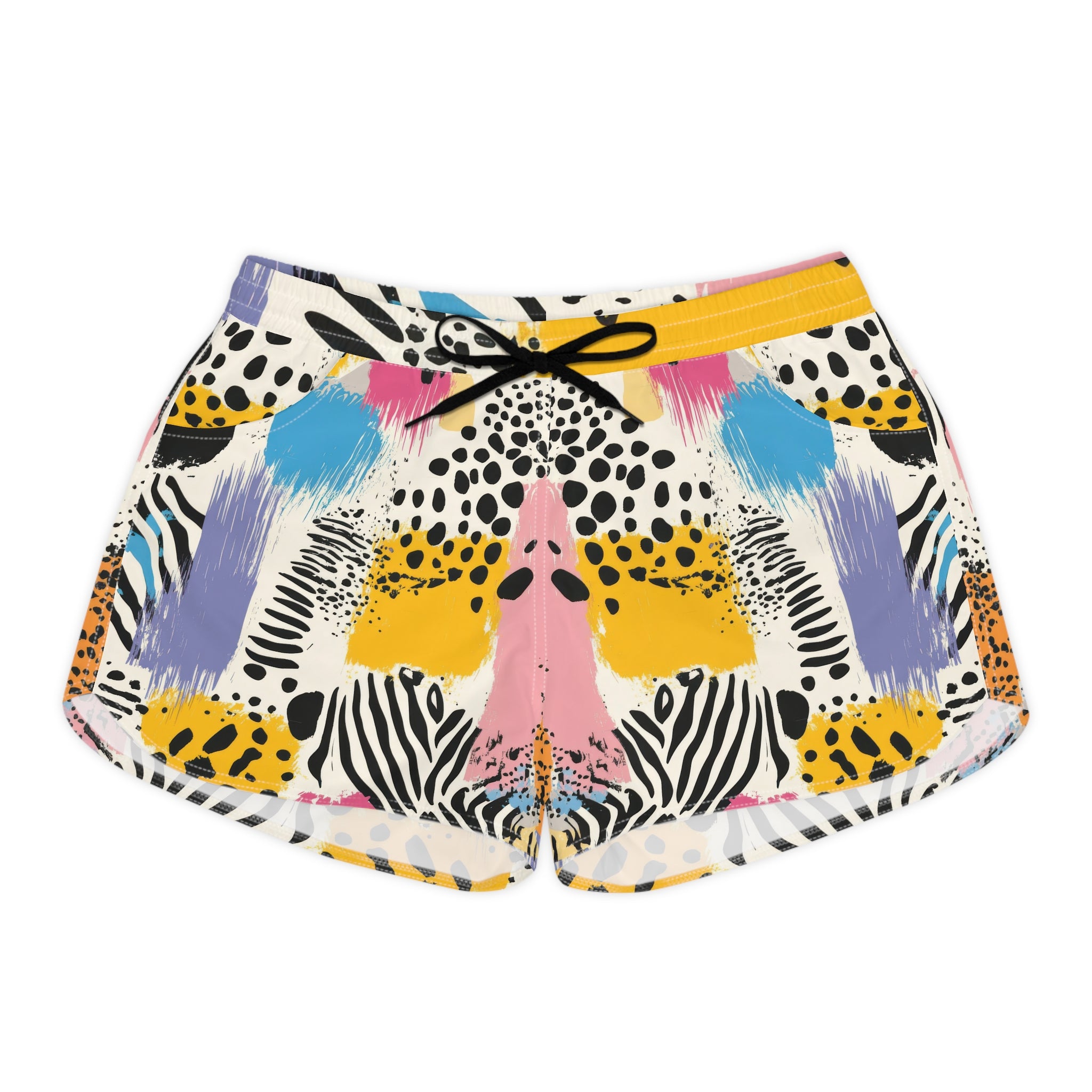 Rae Zebra Rhapsody Women's Casual Shorts (AOP), Artsulli - Art is Long, Life is Short, All Over Prints, Size, S, Color, Black drawstring, , , 25966868046470398326