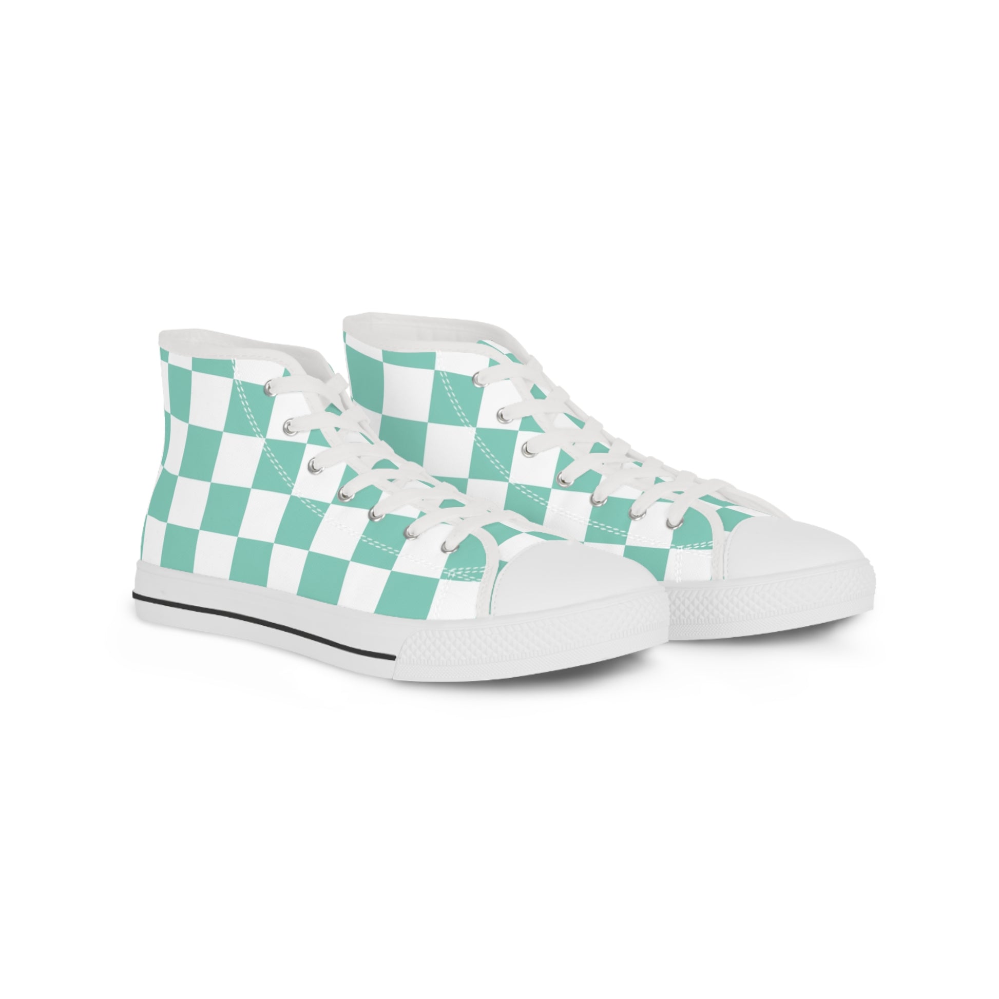 Checkerboard Light Green Men's High Top Sneakers, Artsulli - Art is Long, Life is Short, Shoes, Size, US 5, Color, White sole, , , 18248404617531769063