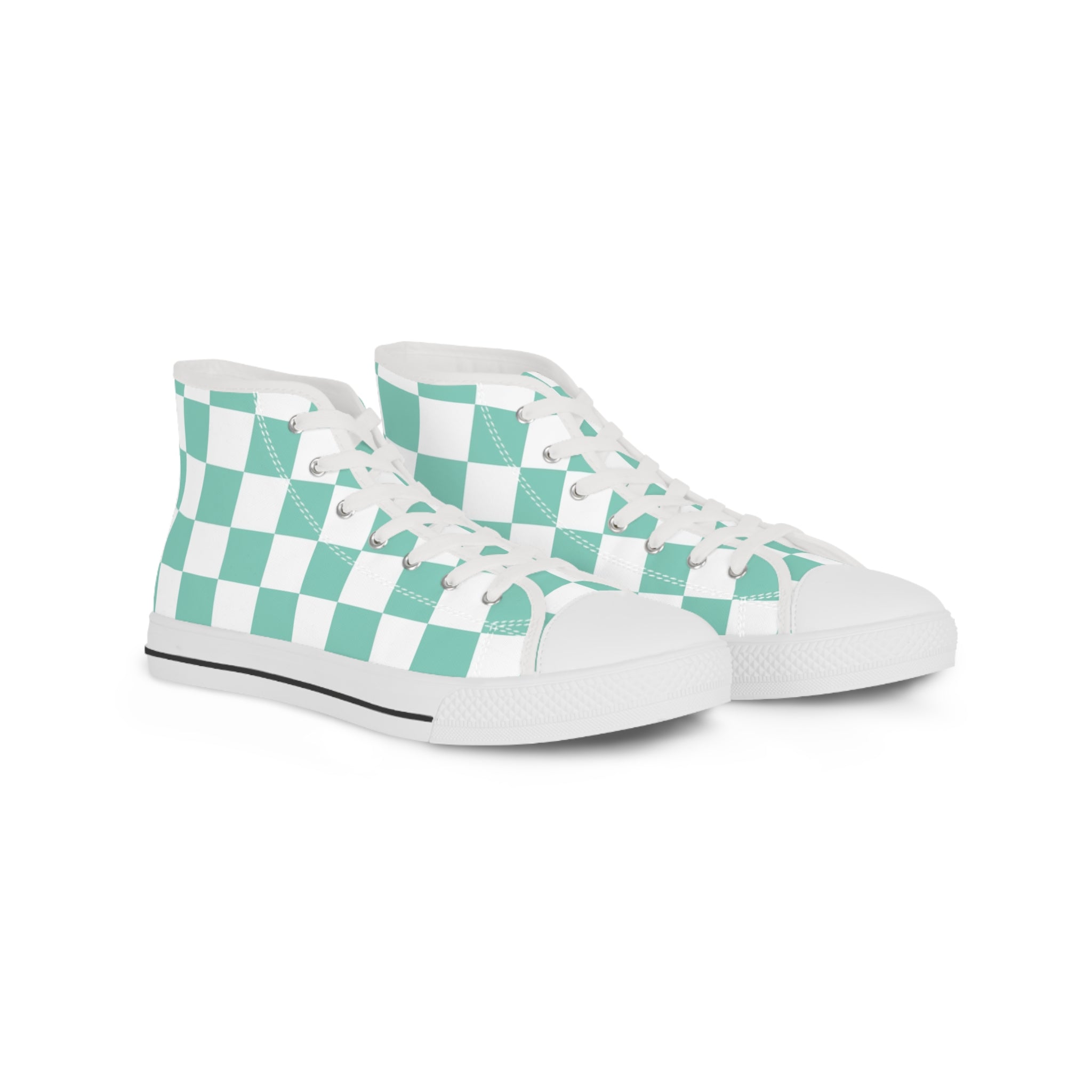 Checkerboard Light Green Men's High Top Sneakers, Artsulli - Art is Long, Life is Short, Shoes, Size, US 5, Color, White sole, , , 18248404617531769063