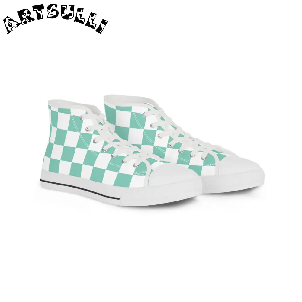 JAKKOUTTHEBXX Checkerboard Light Green Men’s High Top Sneakers