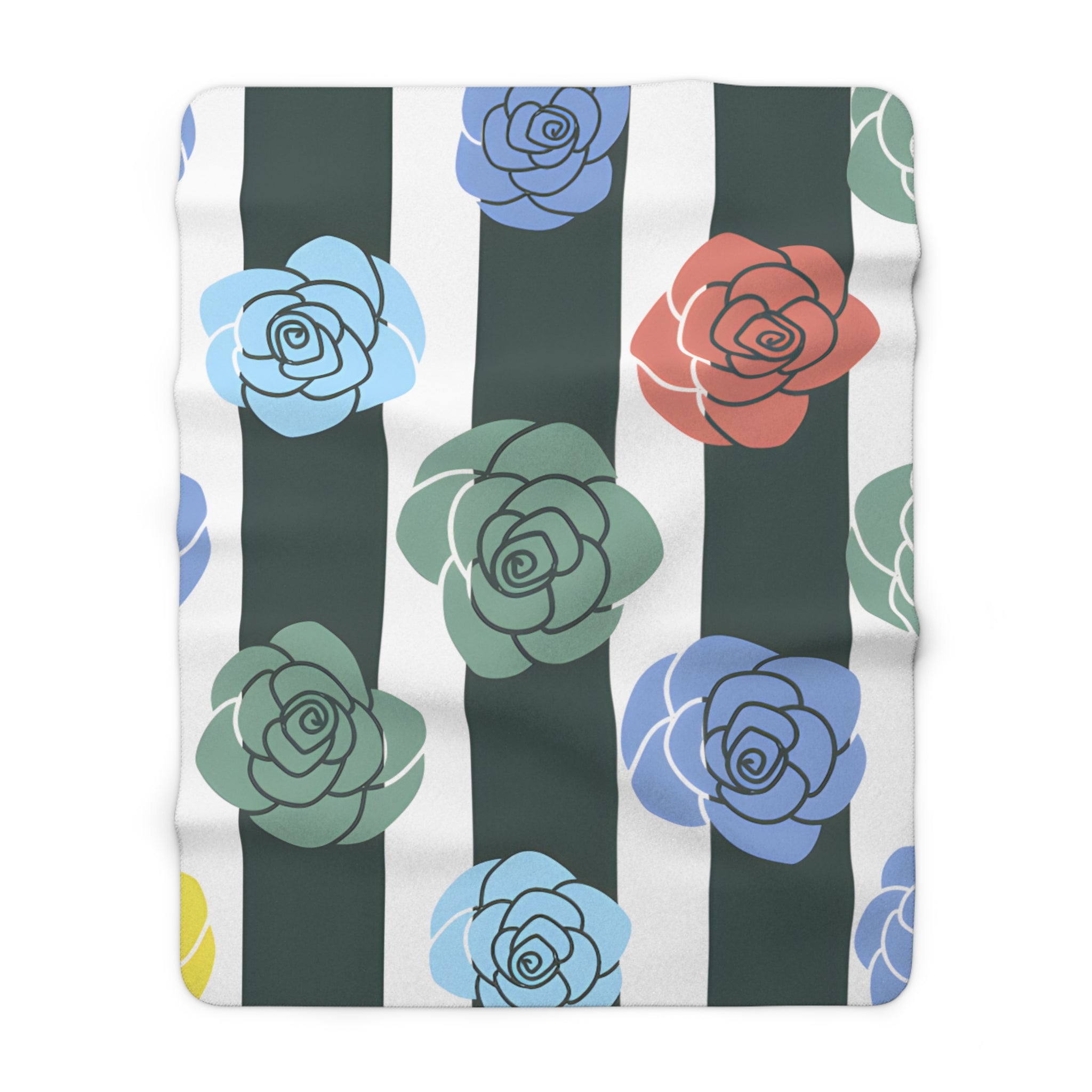 Stripes x Roses Black and White Sherpa Fleece Blanket, Artsulli - Art is Long, Life is Short, Home Decor, Size, 60" × 80", , , , , 11745022017392