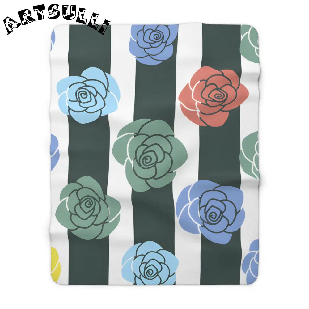 JAKKOUTTHEBXX Stripes x Roses Black and White Sherpa Fleece Blanket