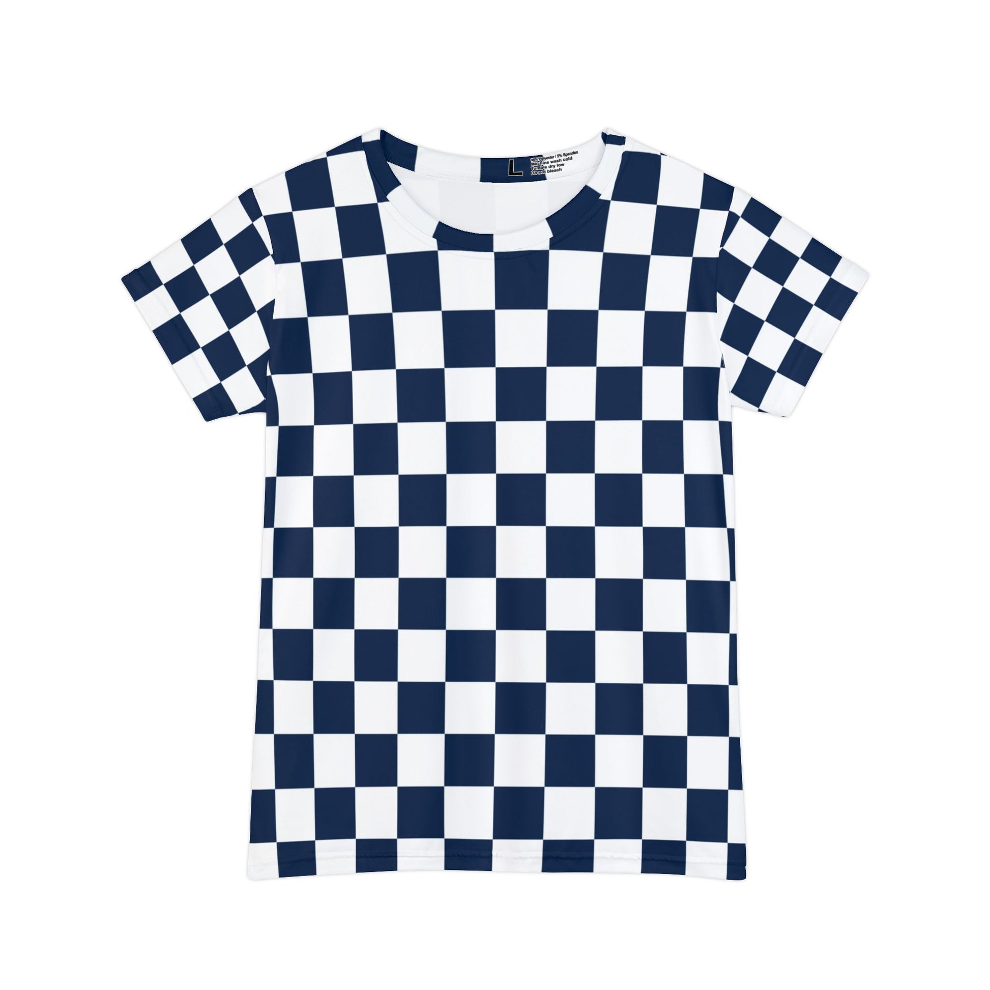 Checkerboard White and Navy Blue Women's Short Sleeve Shirt (AOP), Artsulli - Art is Long, Life is Short, All Over Prints, Size, XS, , , , , 36510852371498453108
