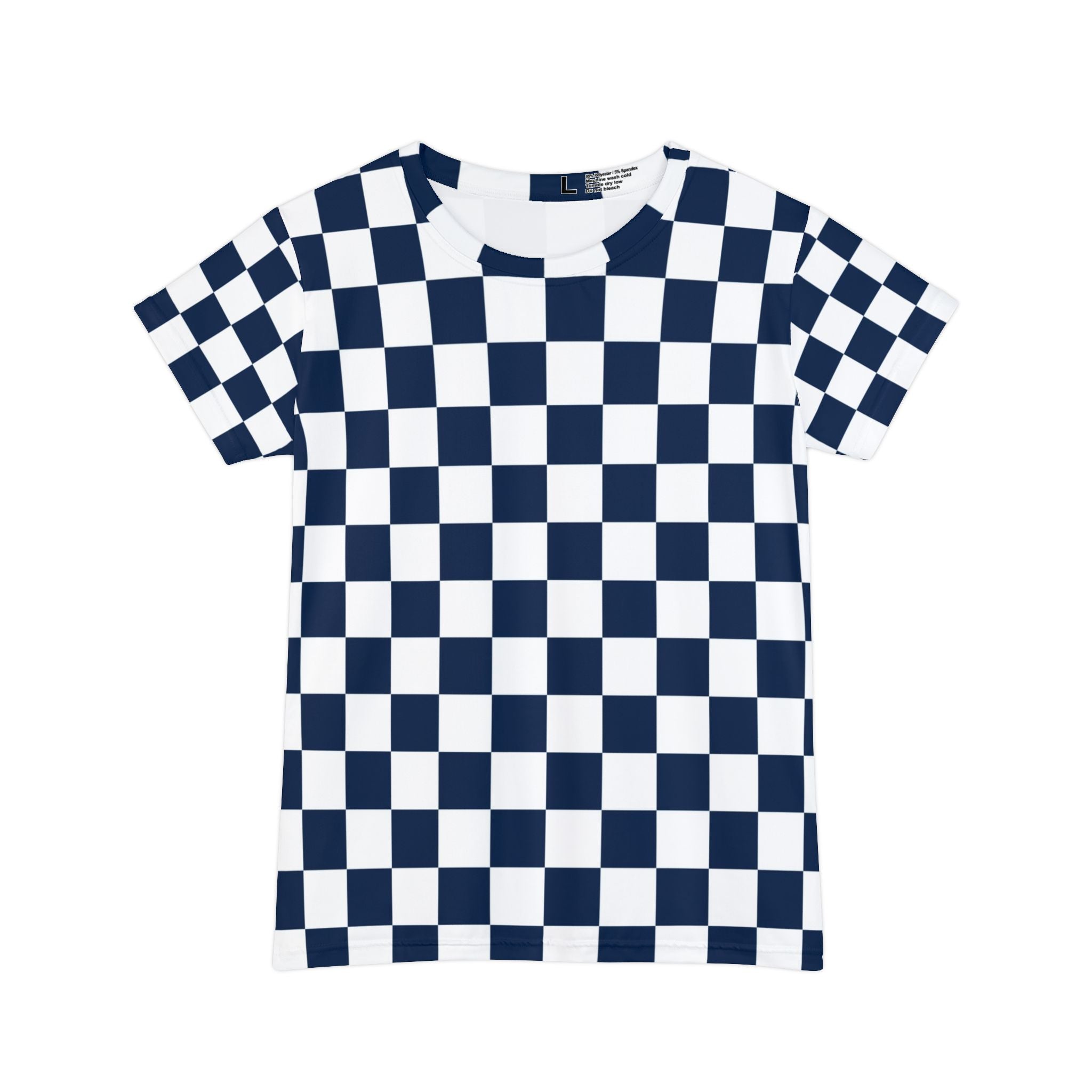 Checkerboard White and Navy Blue Women's Short Sleeve Shirt (AOP), Artsulli - Art is Long, Life is Short, All Over Prints, Size, XS, , , , , 36510852371498453108