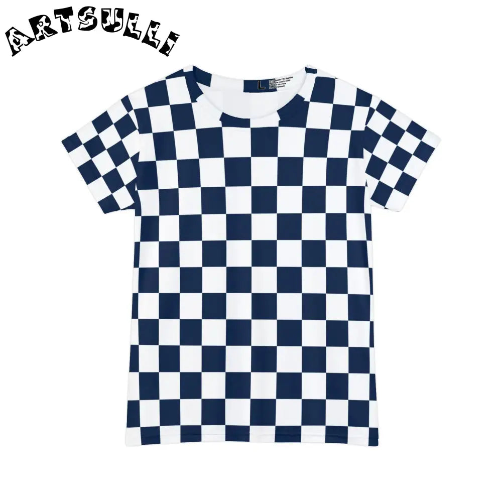 JAKKOUTTHEBXX Checkerboard White and Navy Blue Women’s Short Sleeve