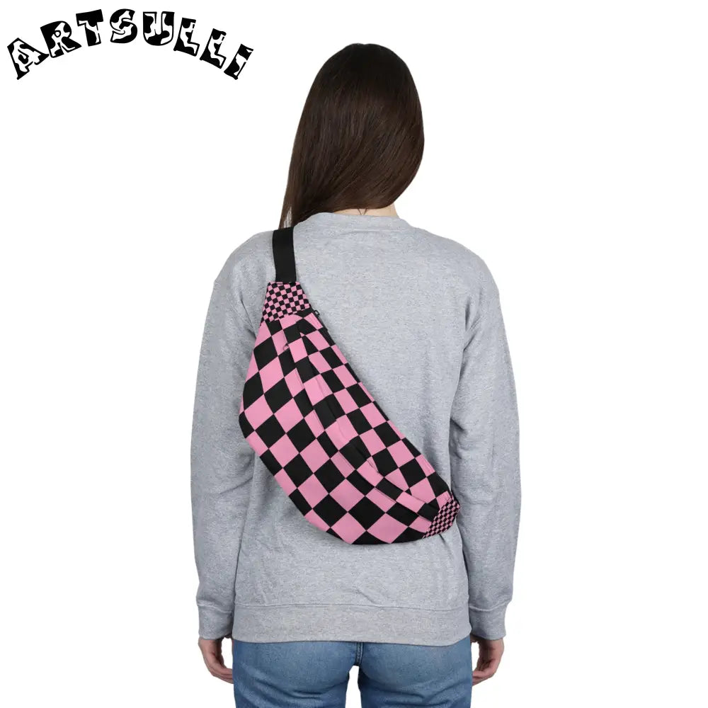 JAKKOUTTHEBXX Checkerboard Black and Pink Large Fanny Pack