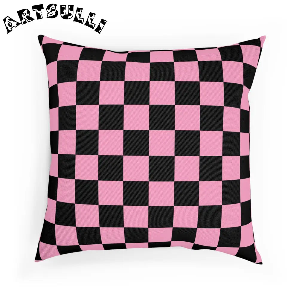 JAKKOUTTHEBXX Checkerboard Black and Pink Cushion JAKKOUTTHEBXX