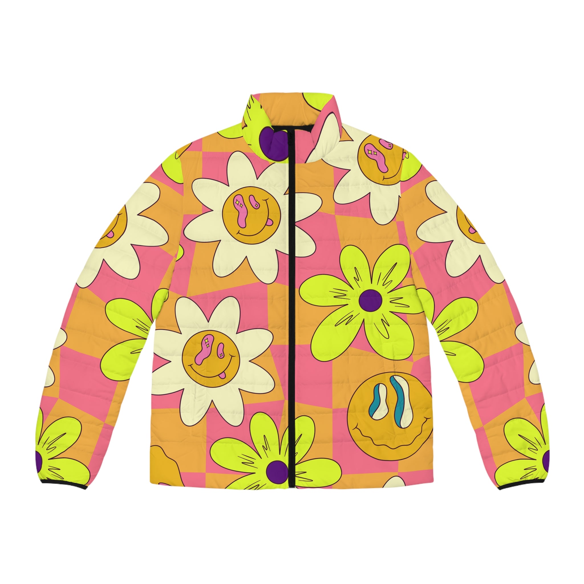 Trippy Sour Face Rave Men's Puffer Jacket (AOP), Artsulli - Art is Long, Life is Short, All Over Prints, Size, S, Color, Black zipper, , , 13905067647230