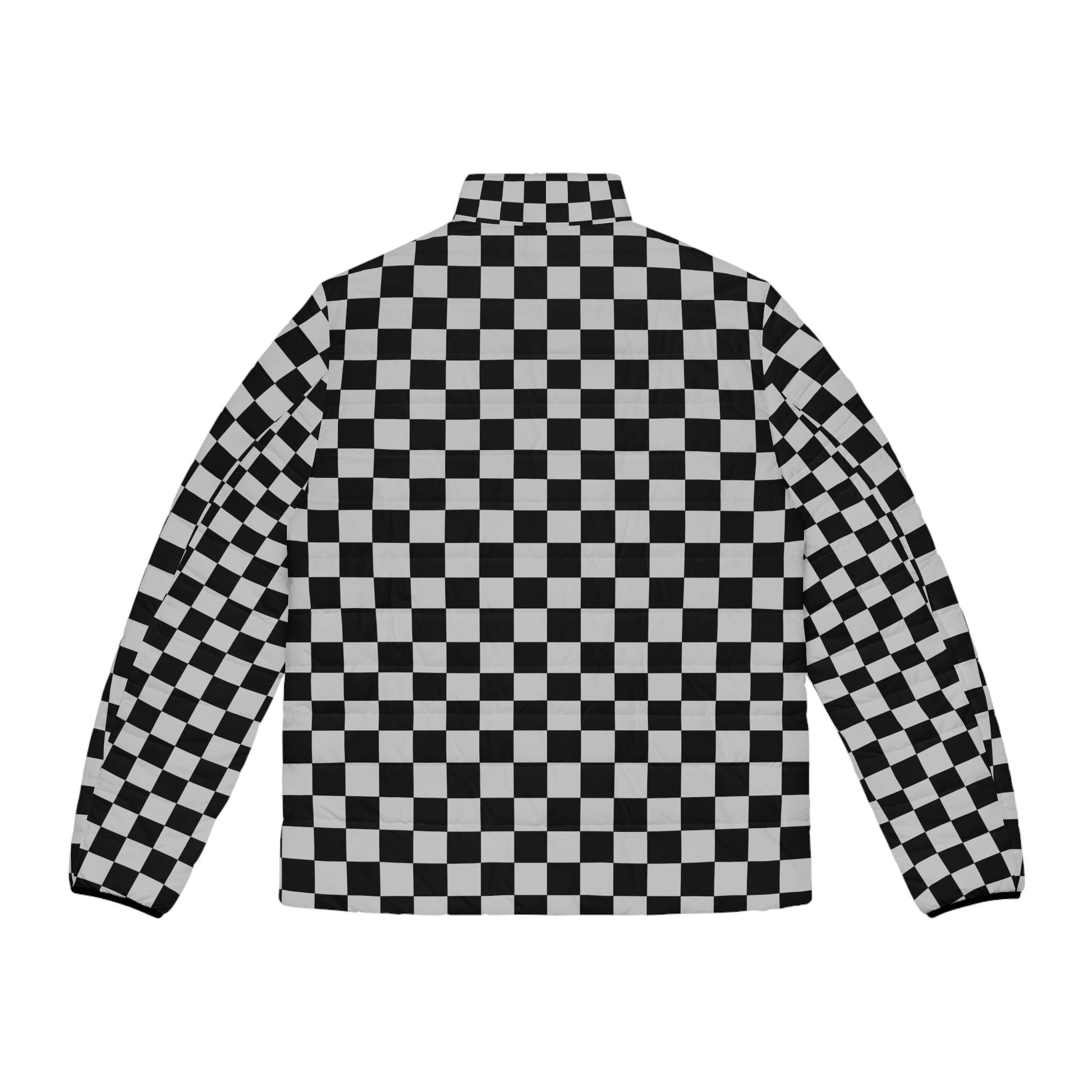 Checkerboard Dada Black and Light Gray Men's Puffer Jacket (AOP), Artsulli - Art is Long, Life is Short, All Over Prints, , , , , , , 