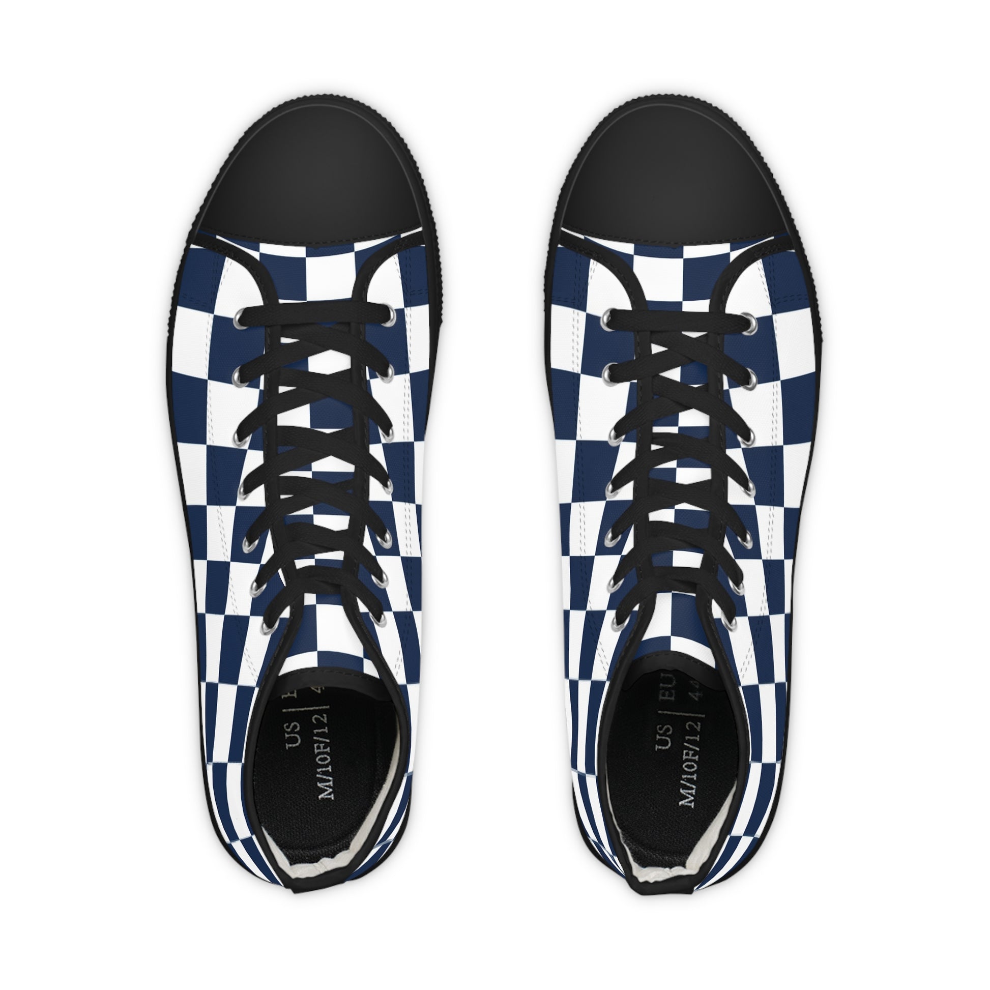 Checkerboard White and Navy Blue Men's High Top Sneakers, Artsulli - Art is Long, Life is Short, Shoes, , , , , , , 