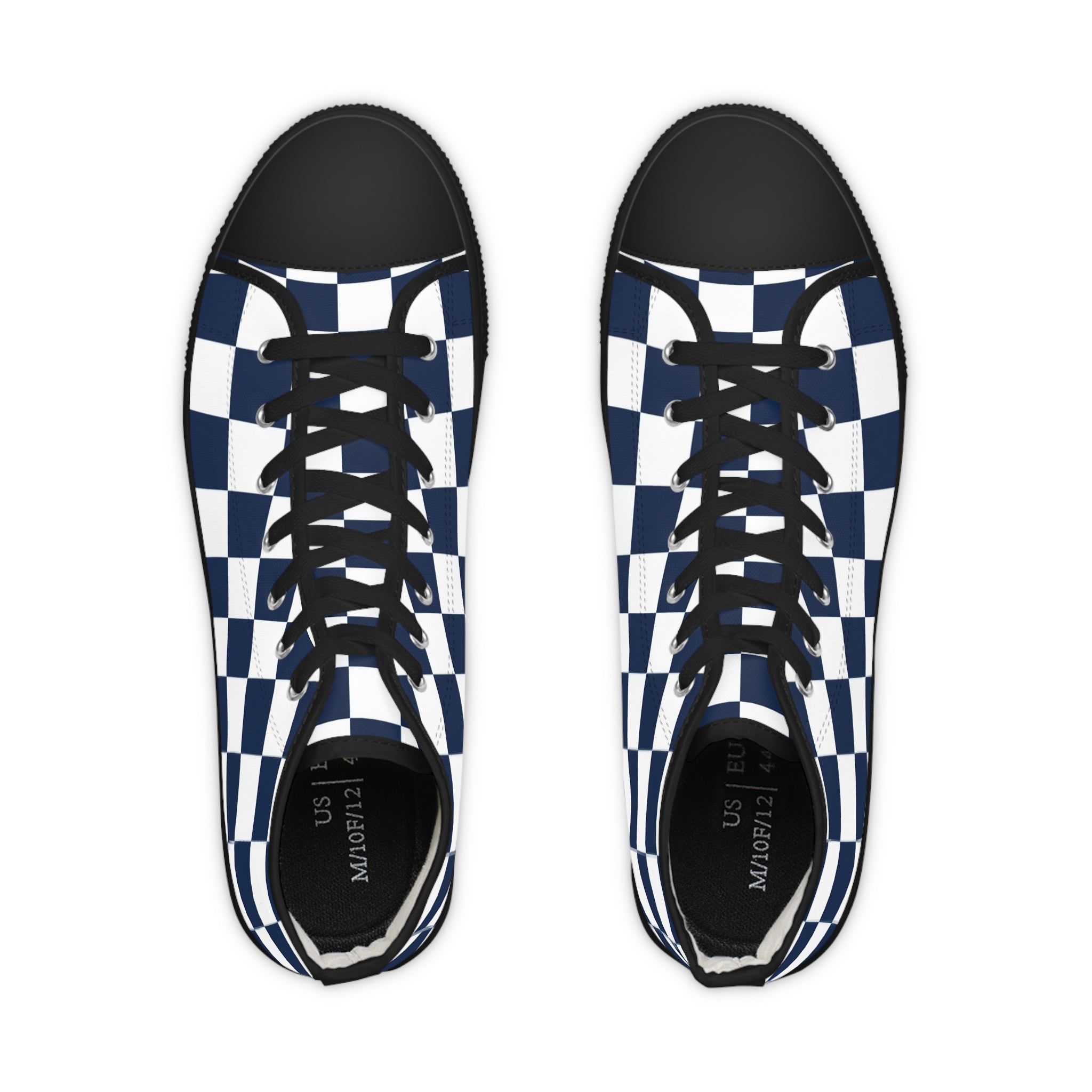 Checkerboard White and Navy Blue Men's High Top Sneakers, Artsulli - Art is Long, Life is Short, Shoes, , , , , , , 