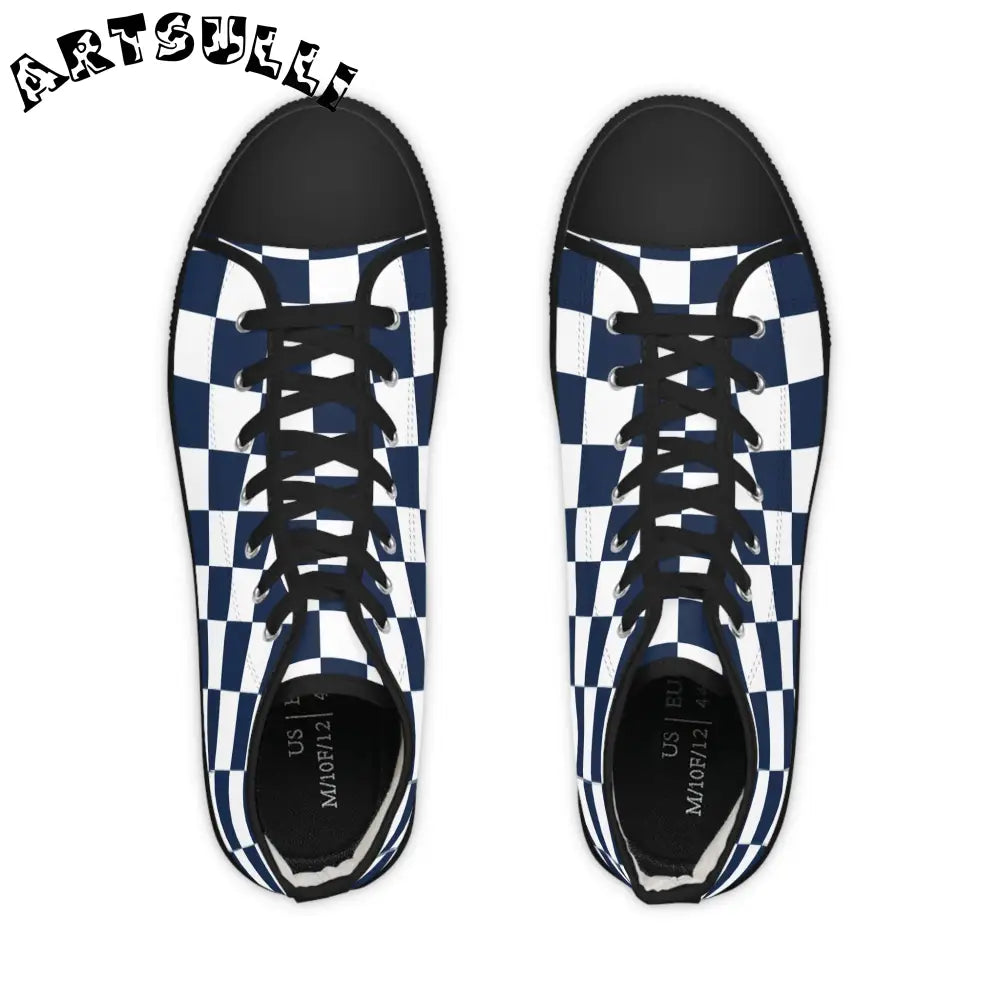 JAKKOUTTHEBXX Checkerboard White and Navy Blue Men’s High Top