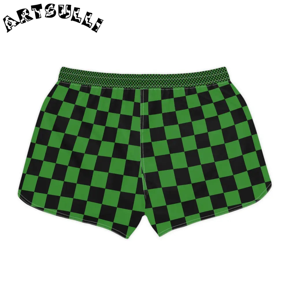 JAKKOUTTHEBXX Checkerboard Green and Black Women’s Casual Shorts