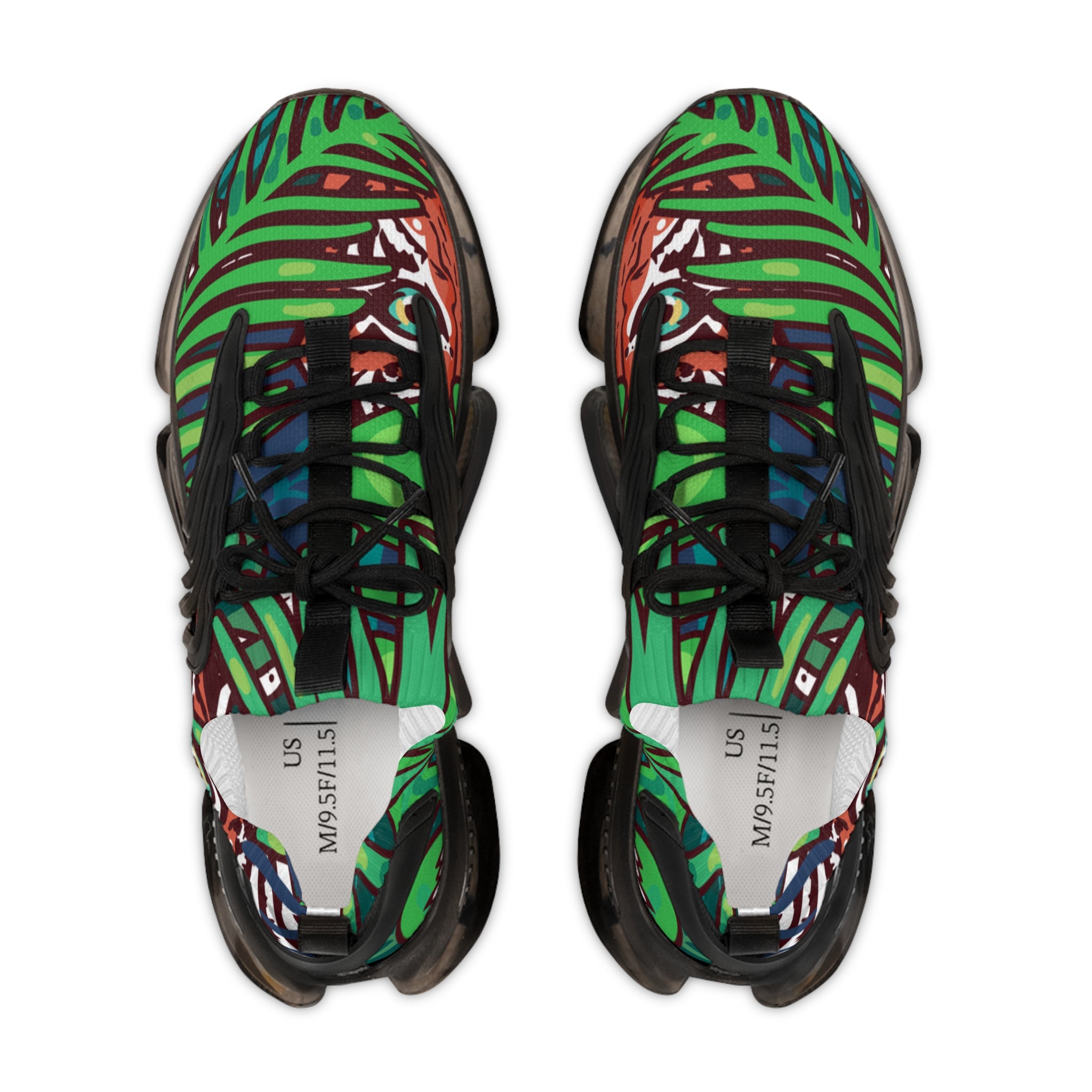 Tropical Jungle Tigers Green Men's Mesh Sneakers, Artsulli - Art is Long, Life is Short, Shoes, , , , , , , 