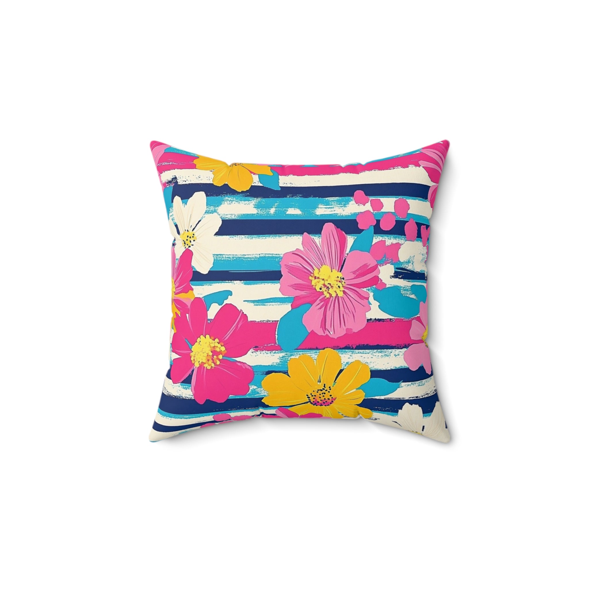 Dayglo Floral Stripes Multi-Color Spun Polyester Square Pillow, Artsulli - Art is Long, Life is Short, Home Decor, Size, 14" × 14", , , , , 38654461924025