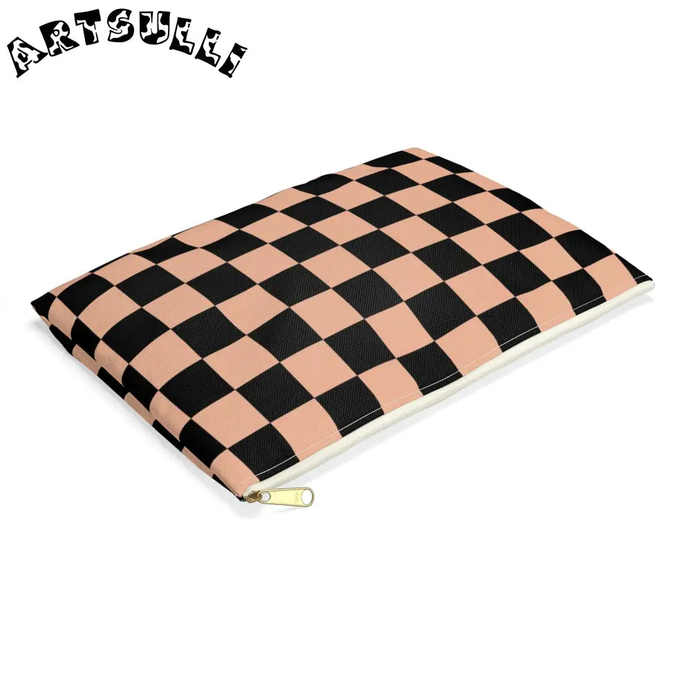 JAKKOUTTHEBXX Checkerboard Soft Orange and Black Accessory Pouch