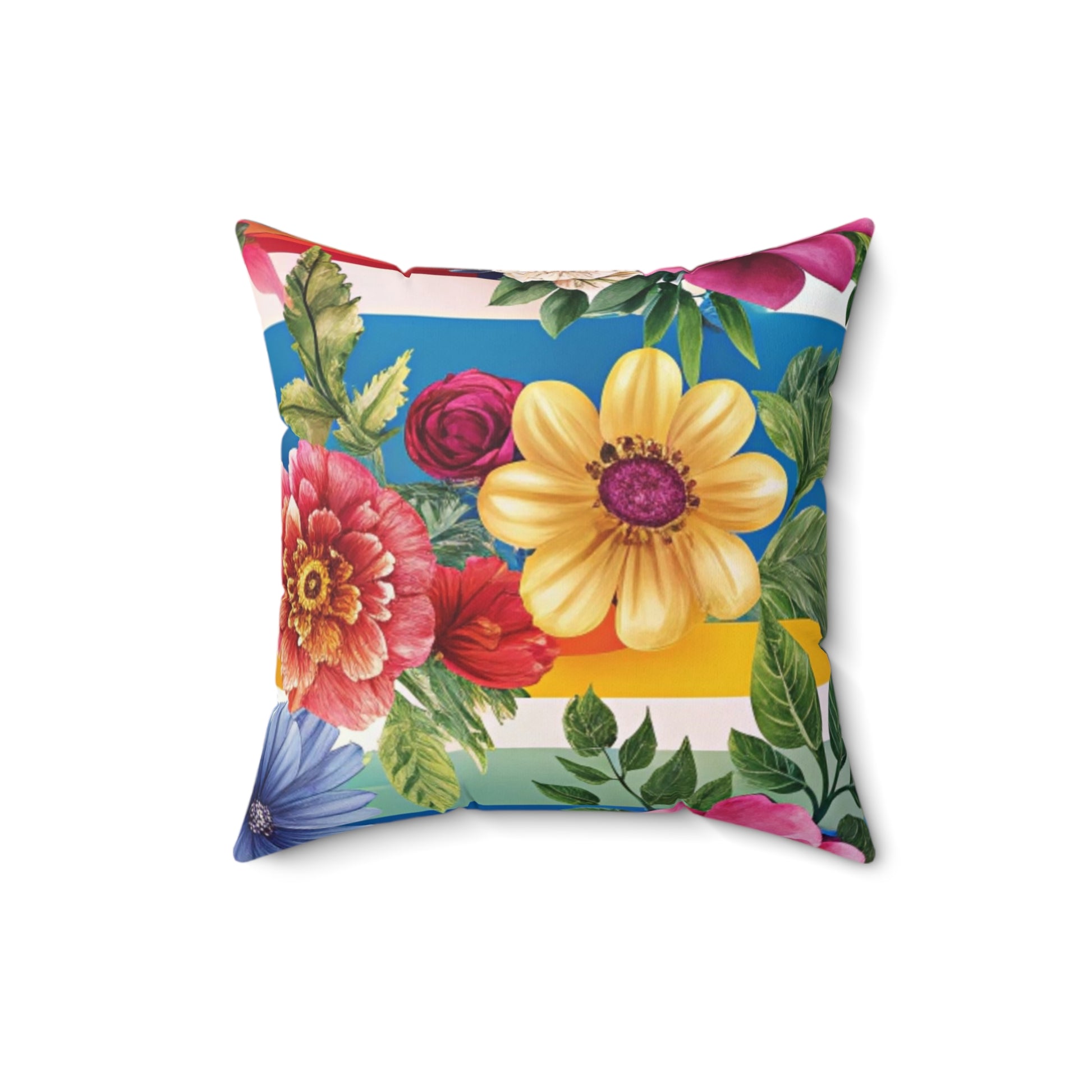 Floral Stripe 4K Spun Polyester Square Pillow, Artsulli - Art is Long, Life is Short, Home Decor, Size, 16" × 16", , , , , 26597709372303755051