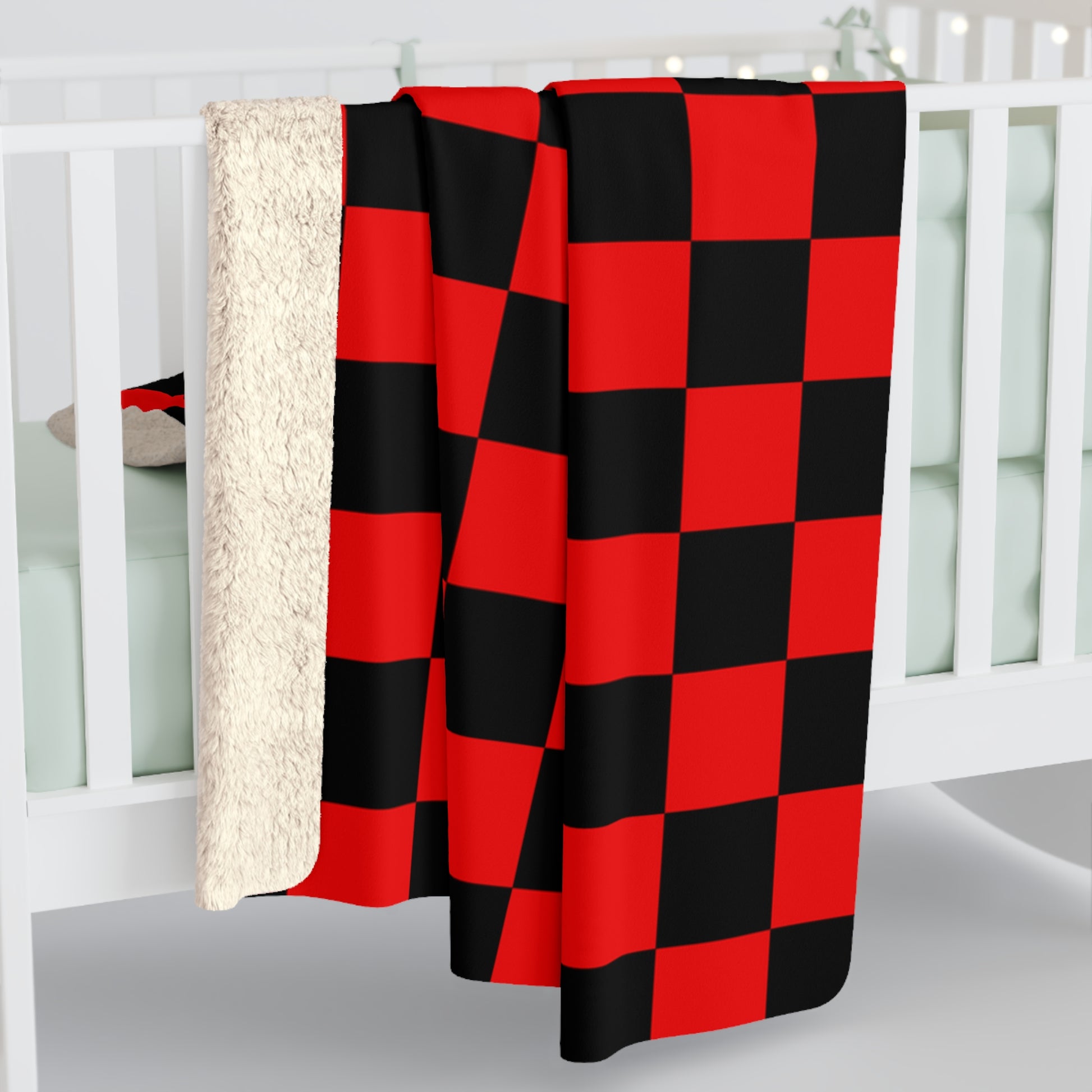 Checkerboard Red and Black Sherpa Fleece Blanket, Artsulli - Art is Long, Life is Short, Home Decor, , , , , , , 