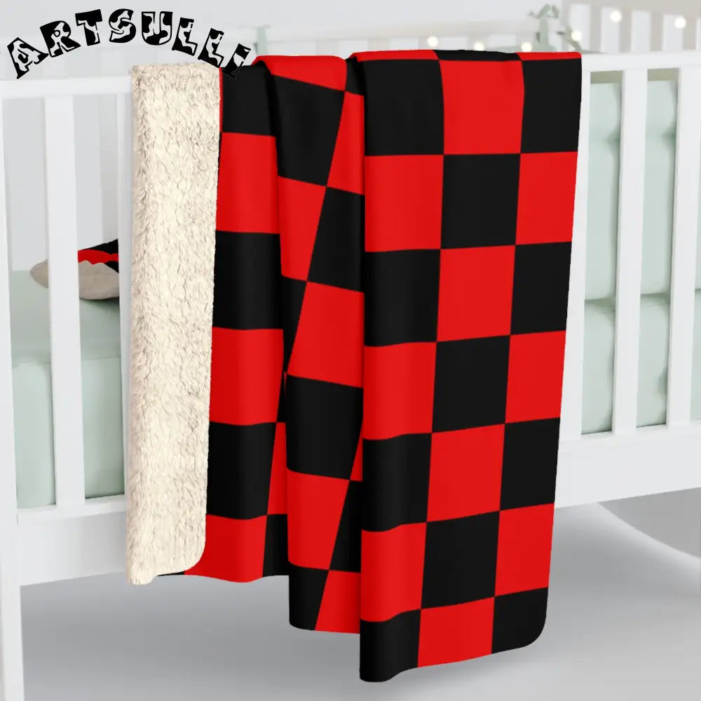 JAKKOUTTHEBXX Checkerboard Red and Black Sherpa Fleece Blanket