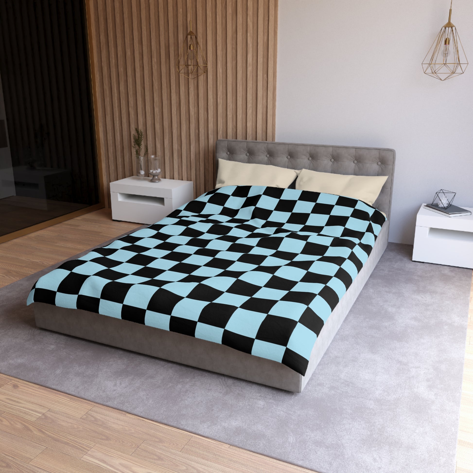 Checkerboard Black and Blue Microfiber Duvet Cover, Artsulli - Art is Long, Life is Short, Home Decor, , , , , , , 