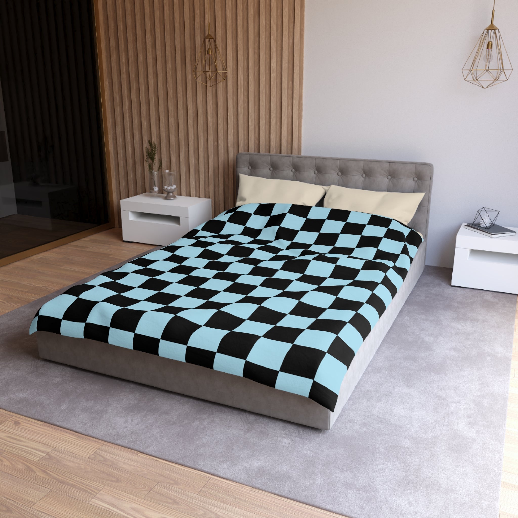 Checkerboard Black and Blue Microfiber Duvet Cover, Artsulli - Art is Long, Life is Short, Home Decor, , , , , , , 