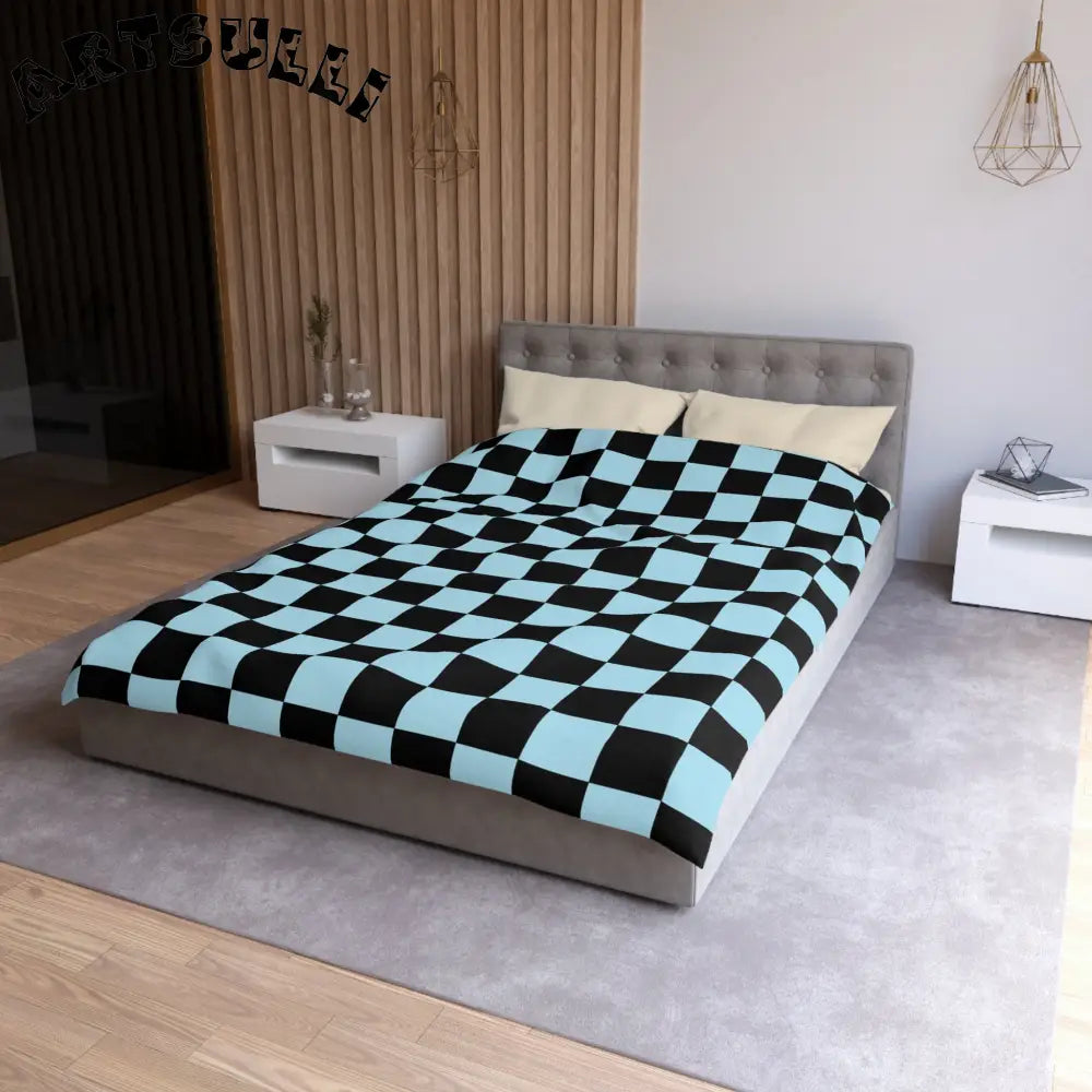 JAKKOUTTHEBXX Checkerboard Black and Blue Microfiber Duvet Cover
