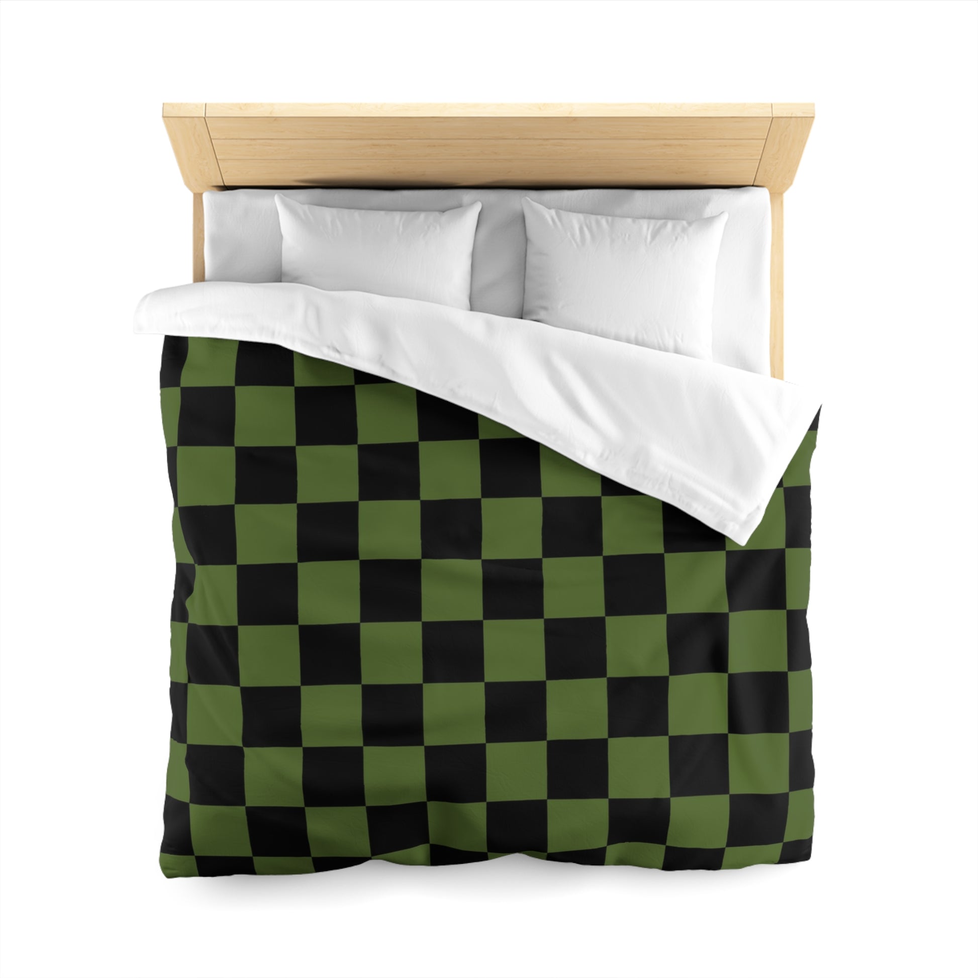 Checkerboard Olive Green and Black Microfiber Duvet Cover, Artsulli - Art is Long, Life is Short, Home Decor, , , , , , , 