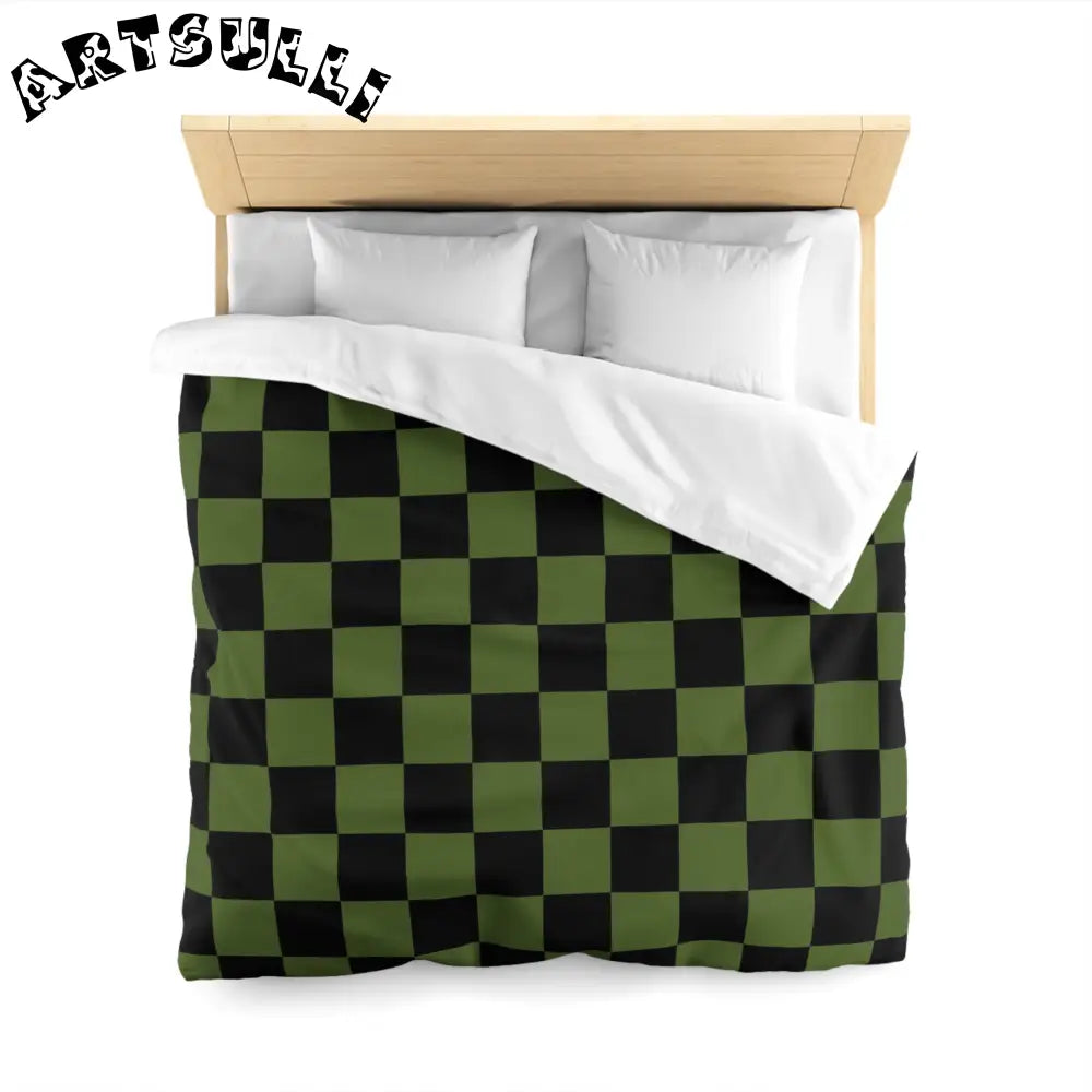JAKKOUTTHEBXX Checkerboard Olive Green and Black Microfiber Duvet
