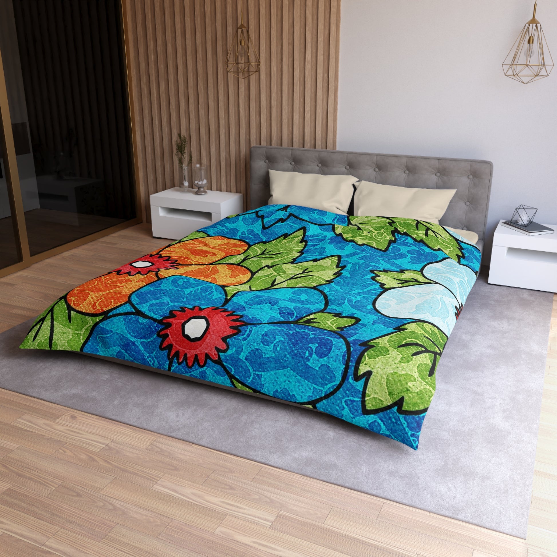 Blue Orange Groovy Microfiber Duvet Cover, Artsulli - Art is Long, Life is Short, Home Decor, , , , , , , 