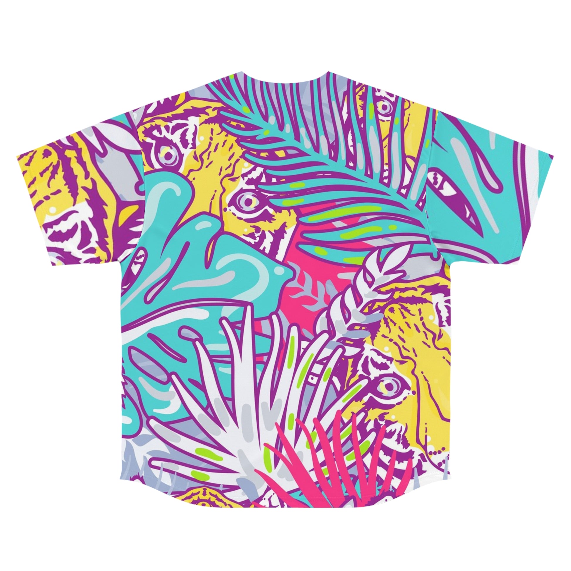 Tropical Floral Tigers Torquise and Purple Men's Baseball Jersey (AOP), Artsulli - Art is Long, Life is Short, All Over Prints, , , , , , , 