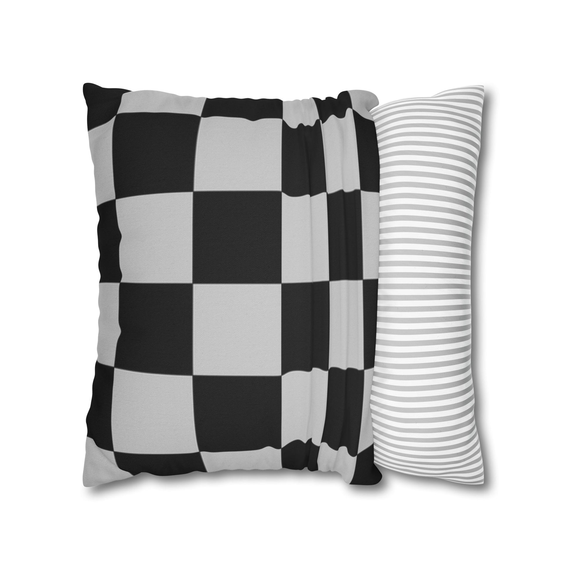 Checkerboard Dada Black and Light Gray Spun Polyester Square Pillowcase, Artsulli - Art is Long, Life is Short, Home Decor, , , , , , , 