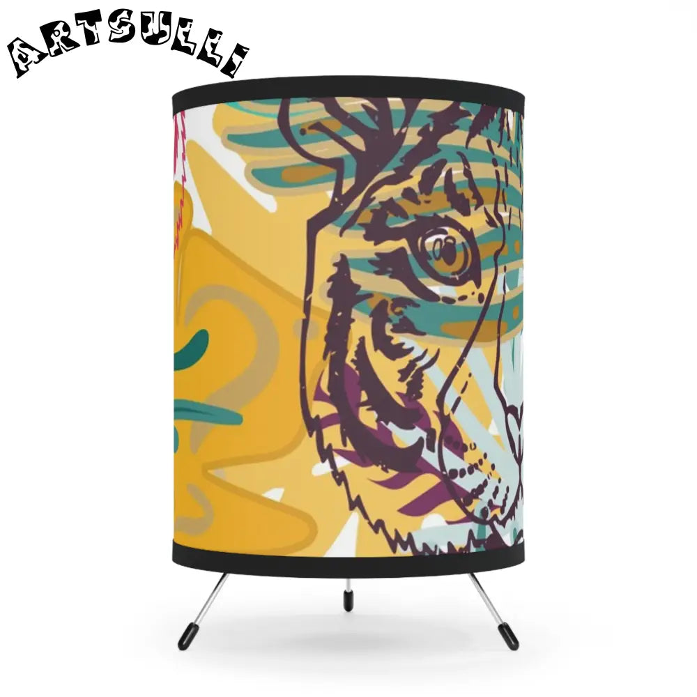 JAKKOUTTHEBXX Tropical Jungle Tigers Brown and Green Tripod Lamp