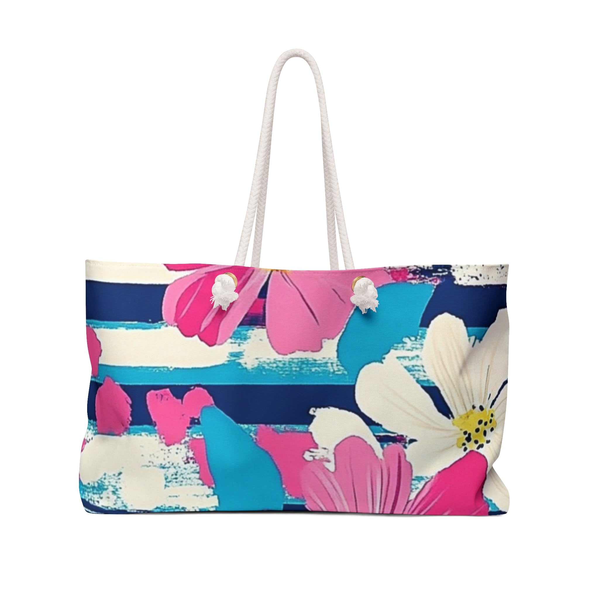 Dayglo Floral Stripes Multi-Color Weekender Bag, Artsulli - Art is Long, Life is Short, Bags, Size, 24" × 13", , , , , 38666998280577