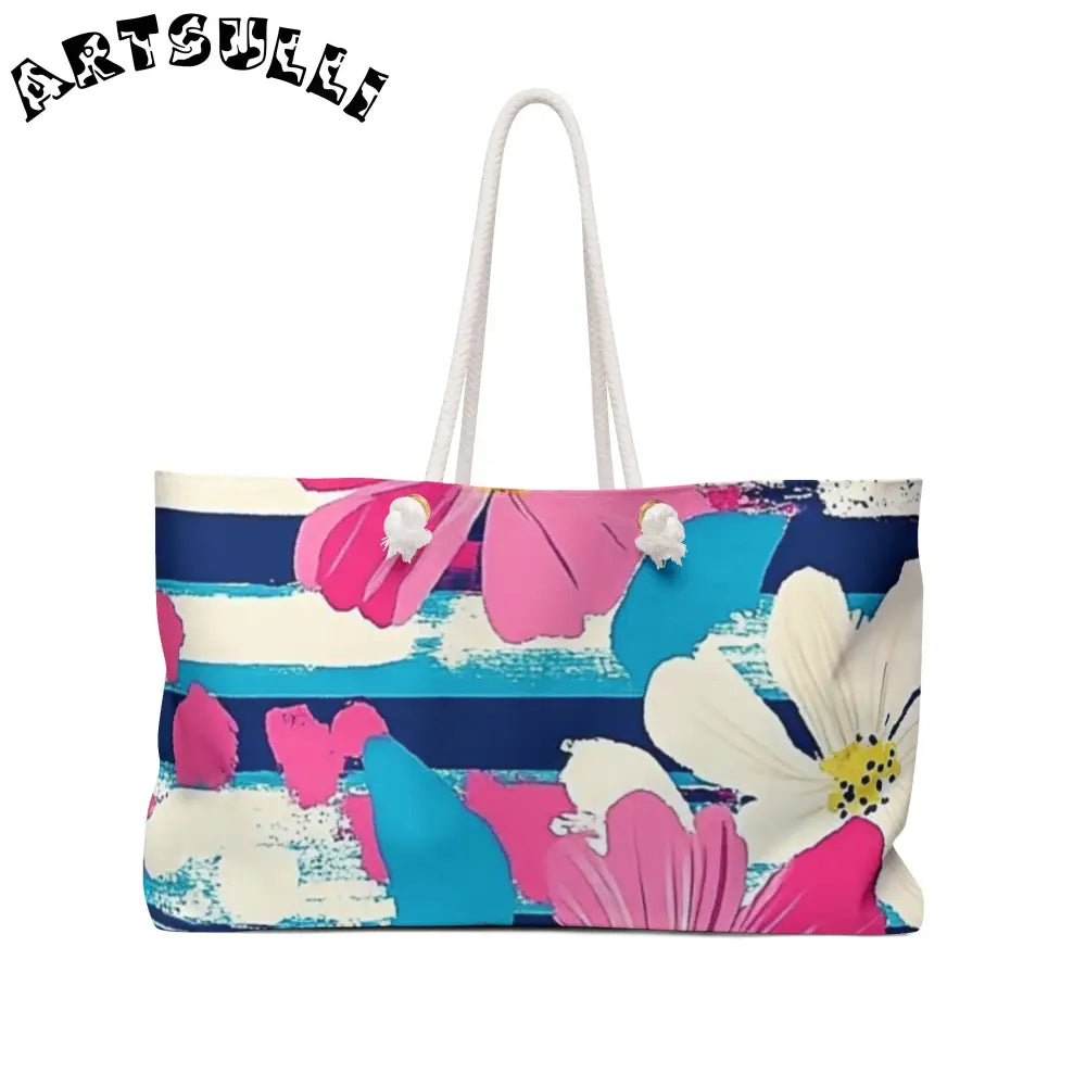 JAKKOUTTHEBXX Dayglo Floral Stripes Multi-Color Weekender Bag