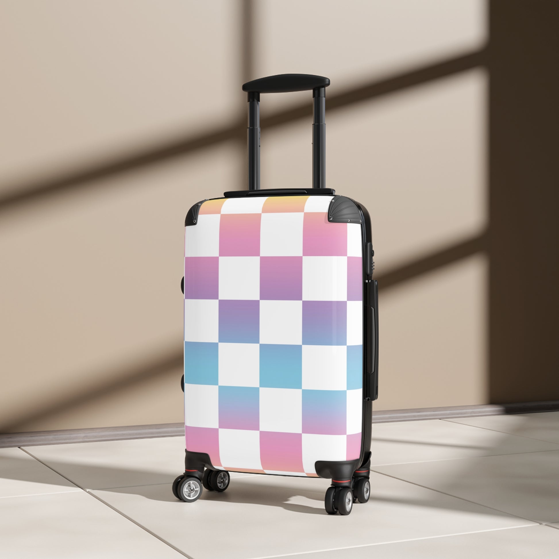 Vaporwave Check Suitcase, Artsulli - Art is Long, Life is Short, Bags, , , , , , , 