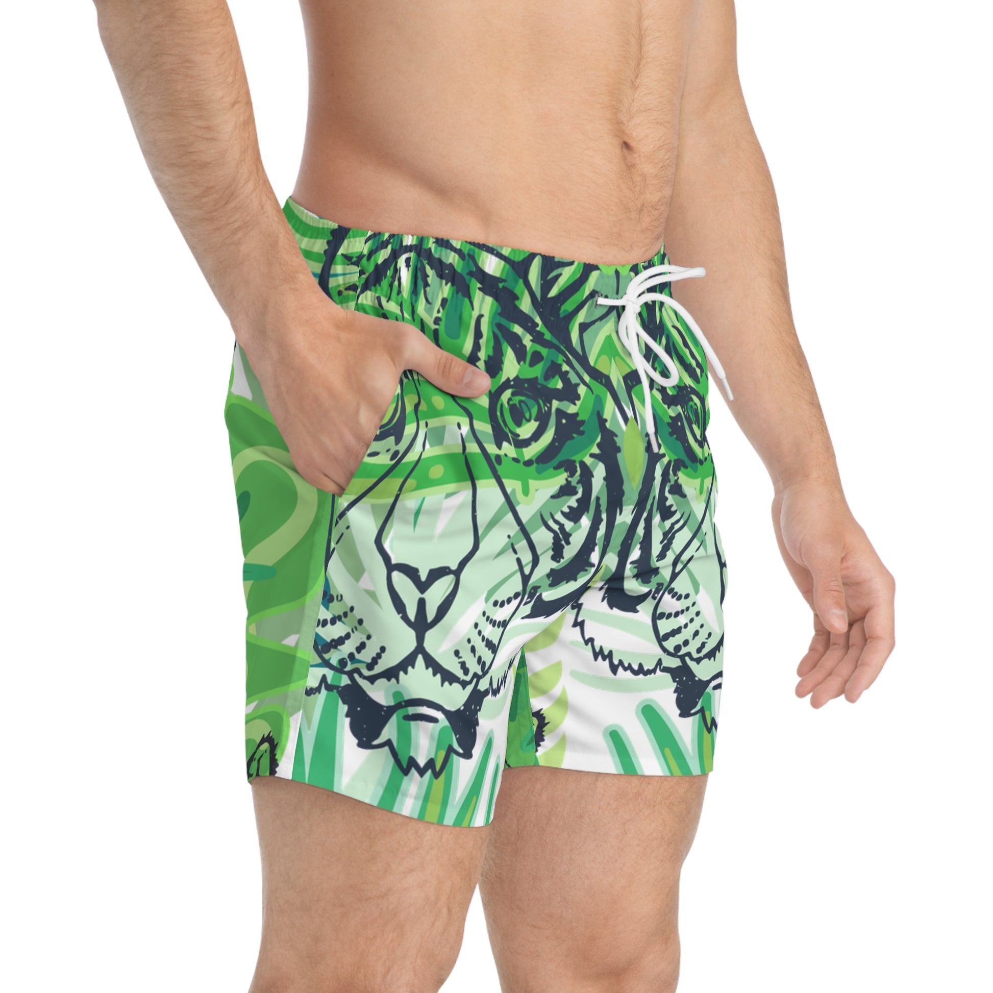 Tropical Jungle Tigers Green Swim Trunks (AOP), Artsulli - Art is Long, Life is Short, All Over Prints, , , , , , , 