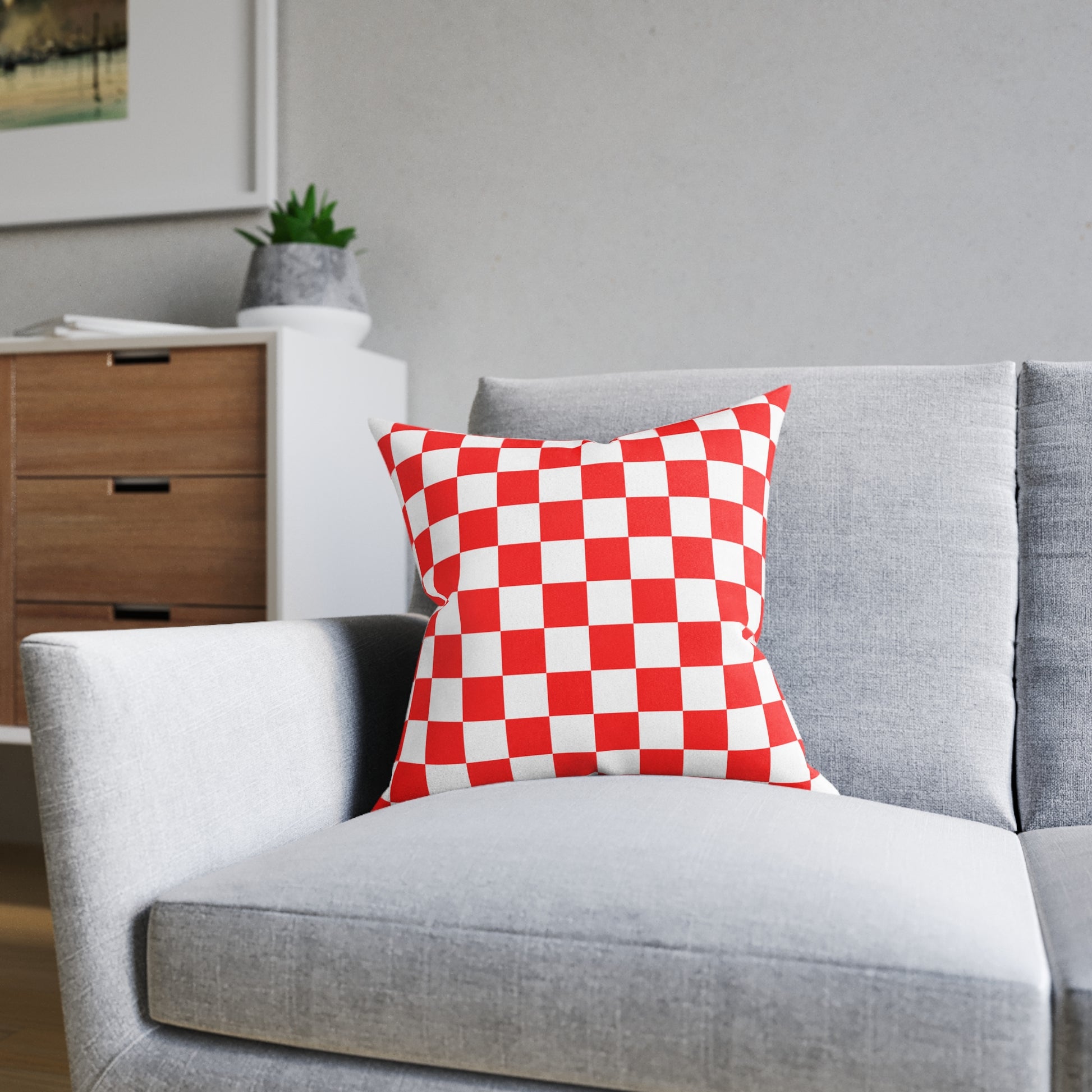 Checkerboard Red and White Square Pillow, Artsulli - Art is Long, Life is Short, Home Decor, , , , , , , 