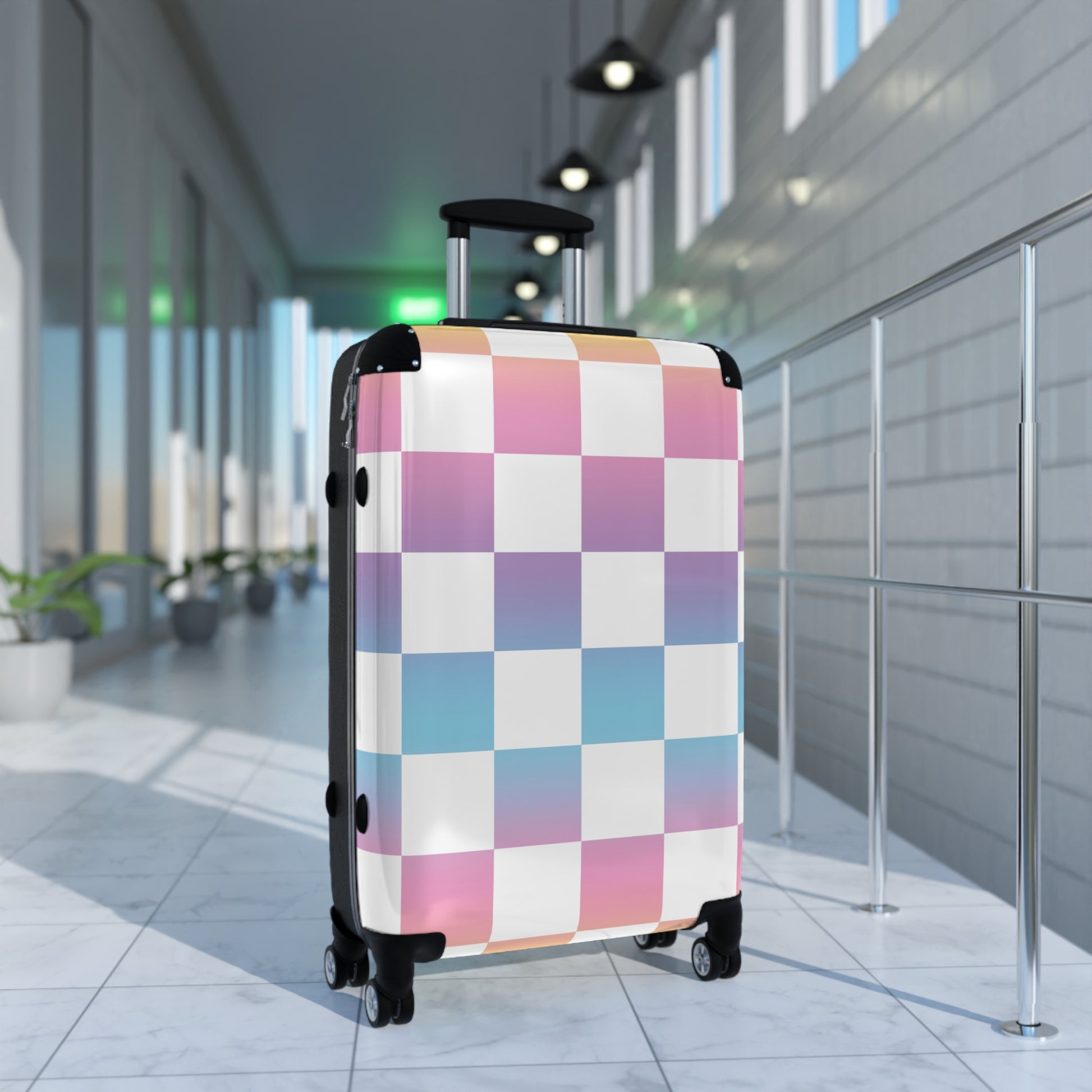 Vaporwave Check Suitcase, Artsulli - Art is Long, Life is Short, Bags, , , , , , , 
