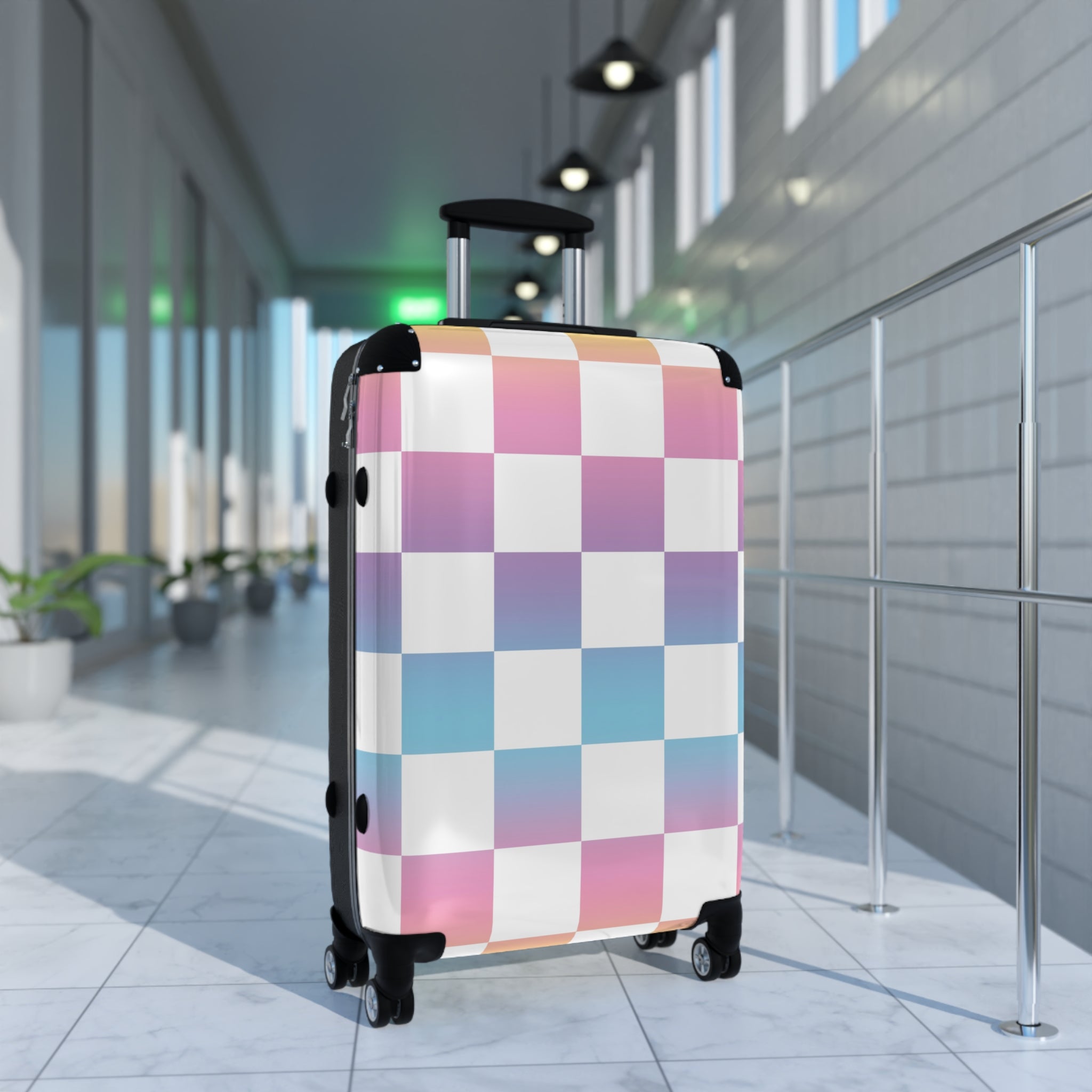 Vaporwave Check Suitcase, Artsulli - Art is Long, Life is Short, Bags, , , , , , , 