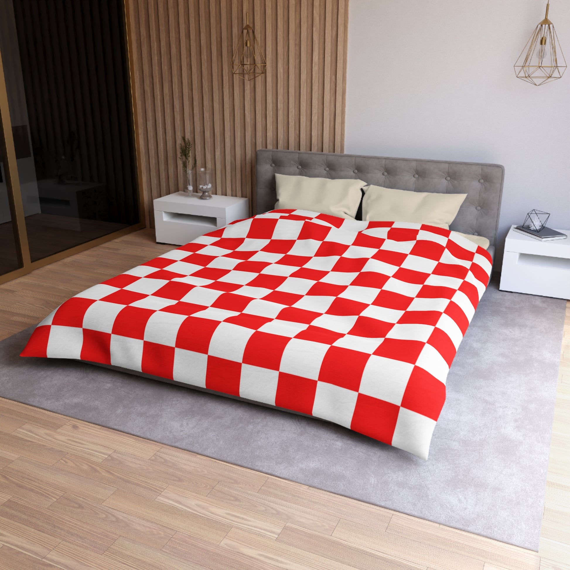 Checkerboard Red and White Microfiber Duvet Cover, Artsulli - Art is Long, Life is Short, Home Decor, , , , , , , 