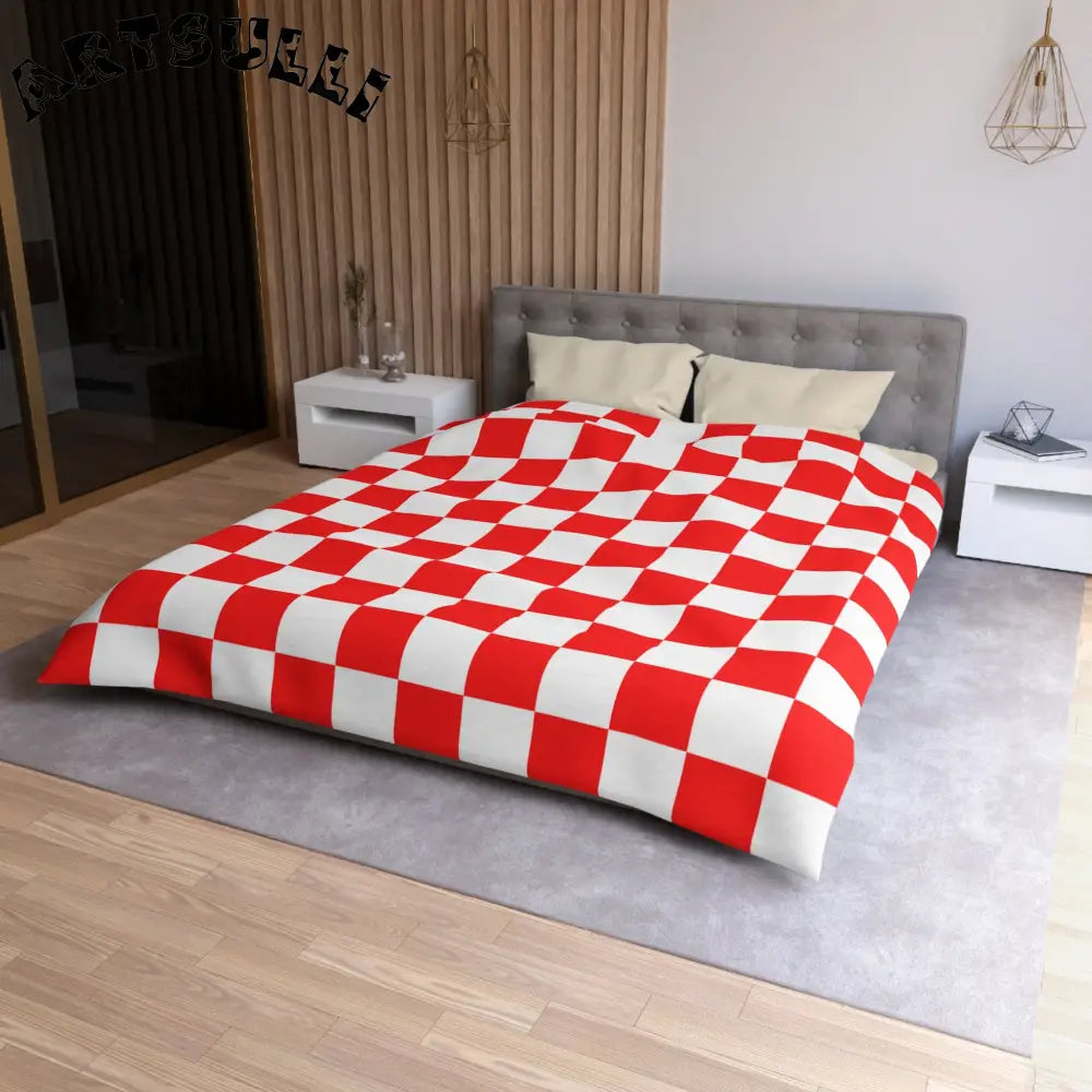 JAKKOUTTHEBXX Checkerboard Red and White Microfiber Duvet Cover