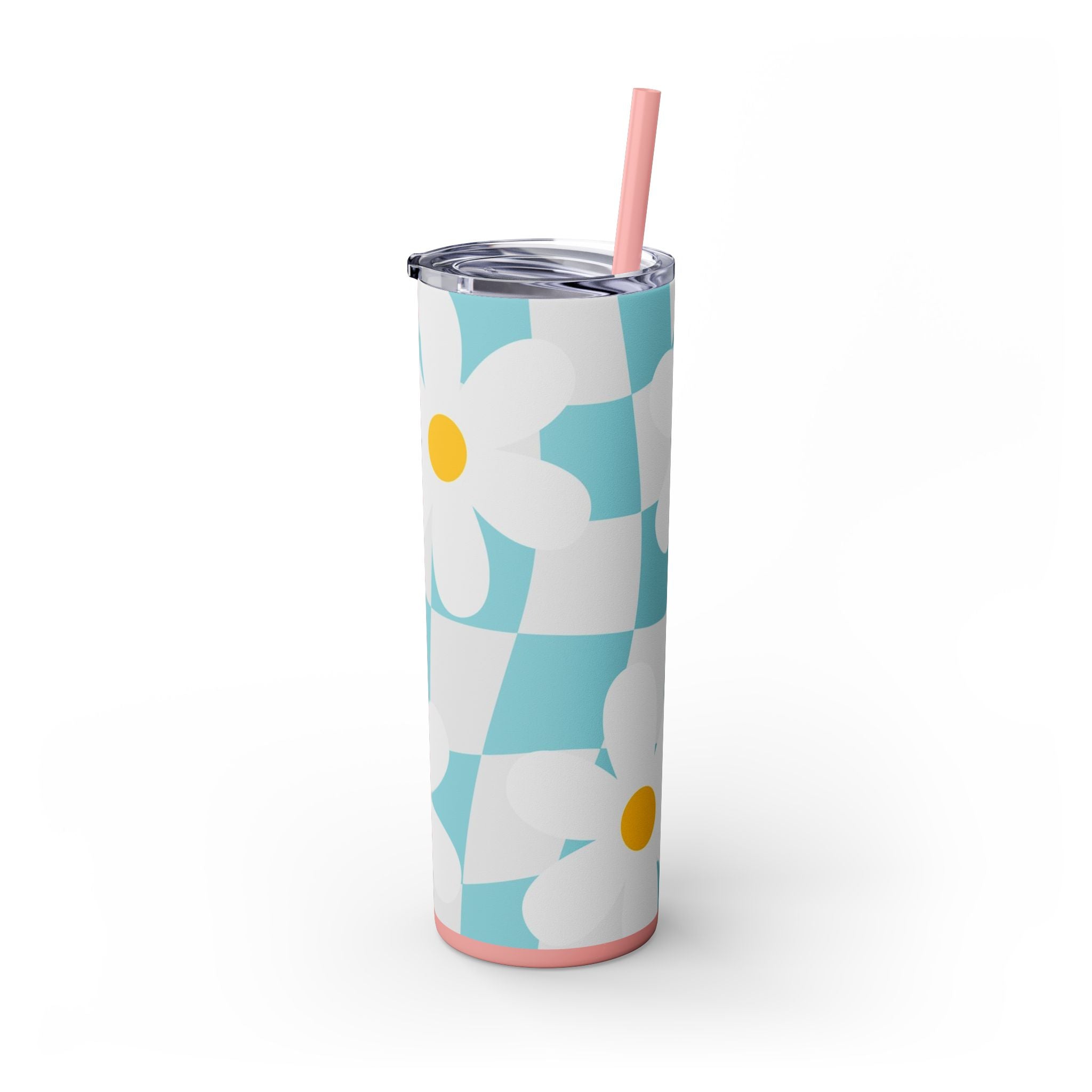Trippy Check Garden Skinny Tumbler with Straw, 20oz, Artsulli - Art is Long, Life is Short, Mug, , , , , , , 