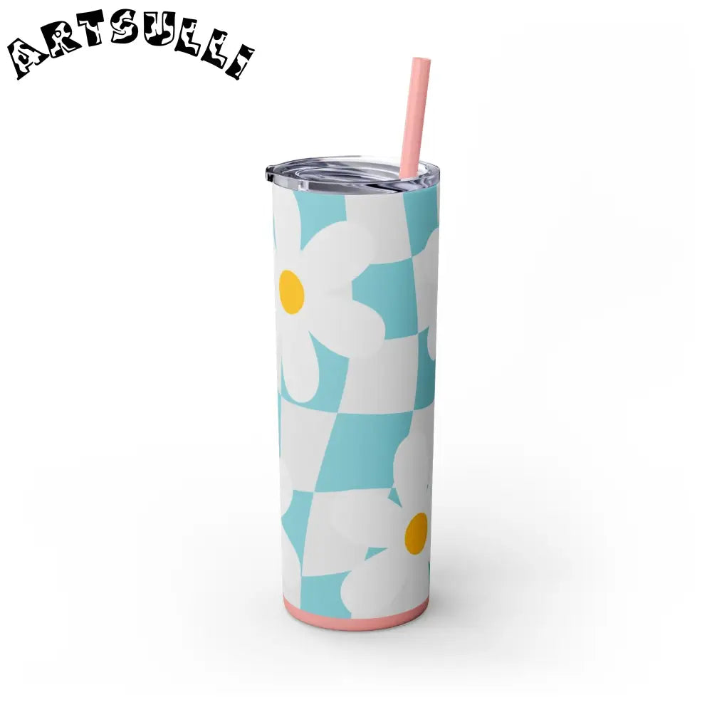 JAKKOUTTHEBXX Trippy Check Garden Skinny Tumbler with Straw 20oz