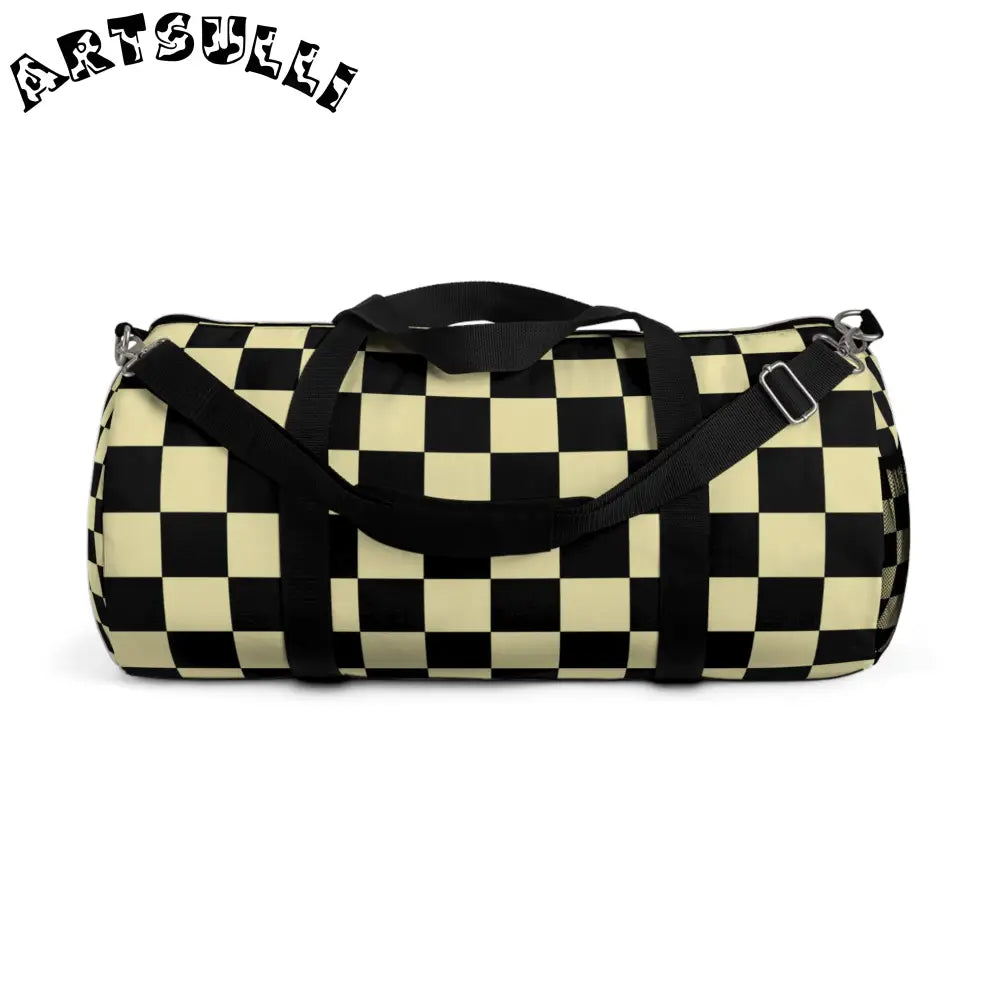 JAKKOUTTHEBXX Checkerboard Black and Yellow Duffel Bag JAKKOUTTHEBXX