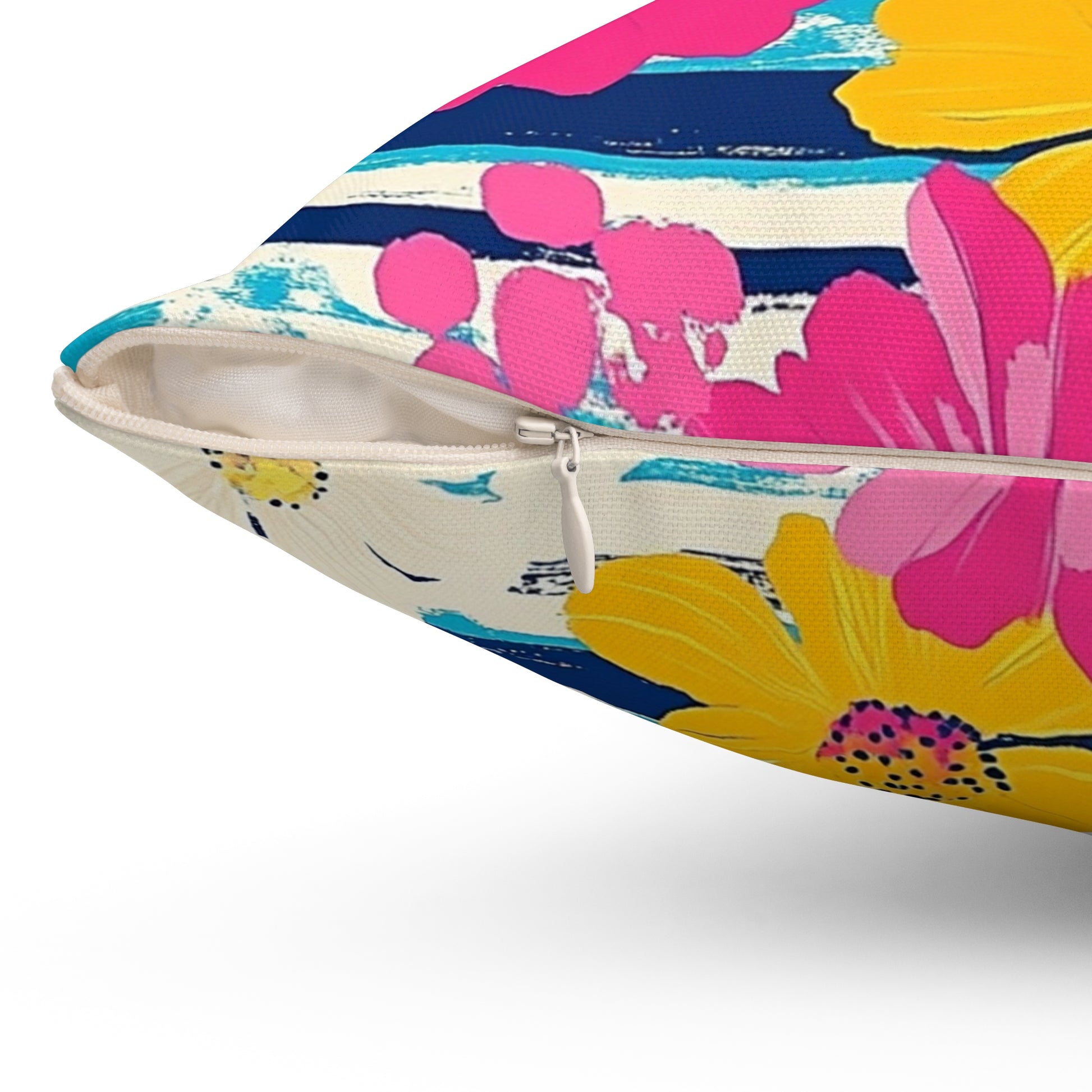 Dayglo Floral Stripes Multi-Color Spun Polyester Square Pillow, Artsulli - Art is Long, Life is Short, Home Decor, , , , , , , 