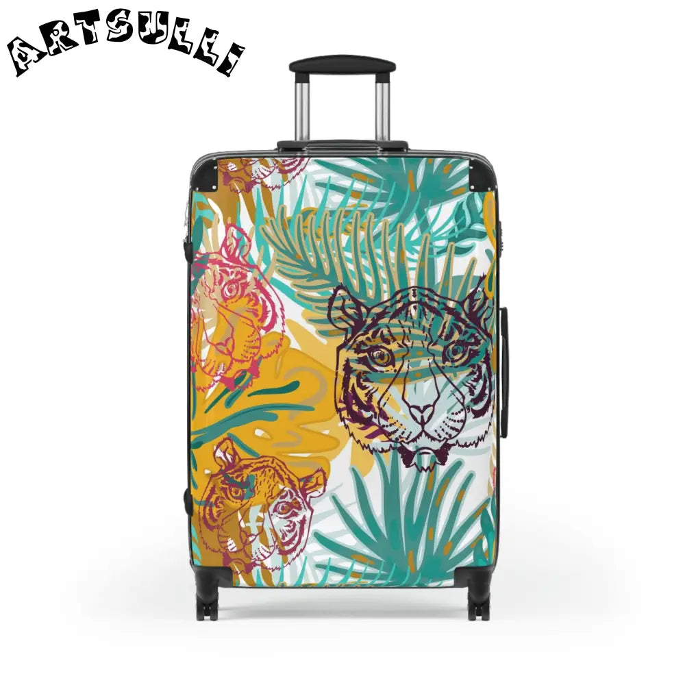 JAKKOUTTHEBXX Tropical Jungle Tigers Brown and Green Suitcase